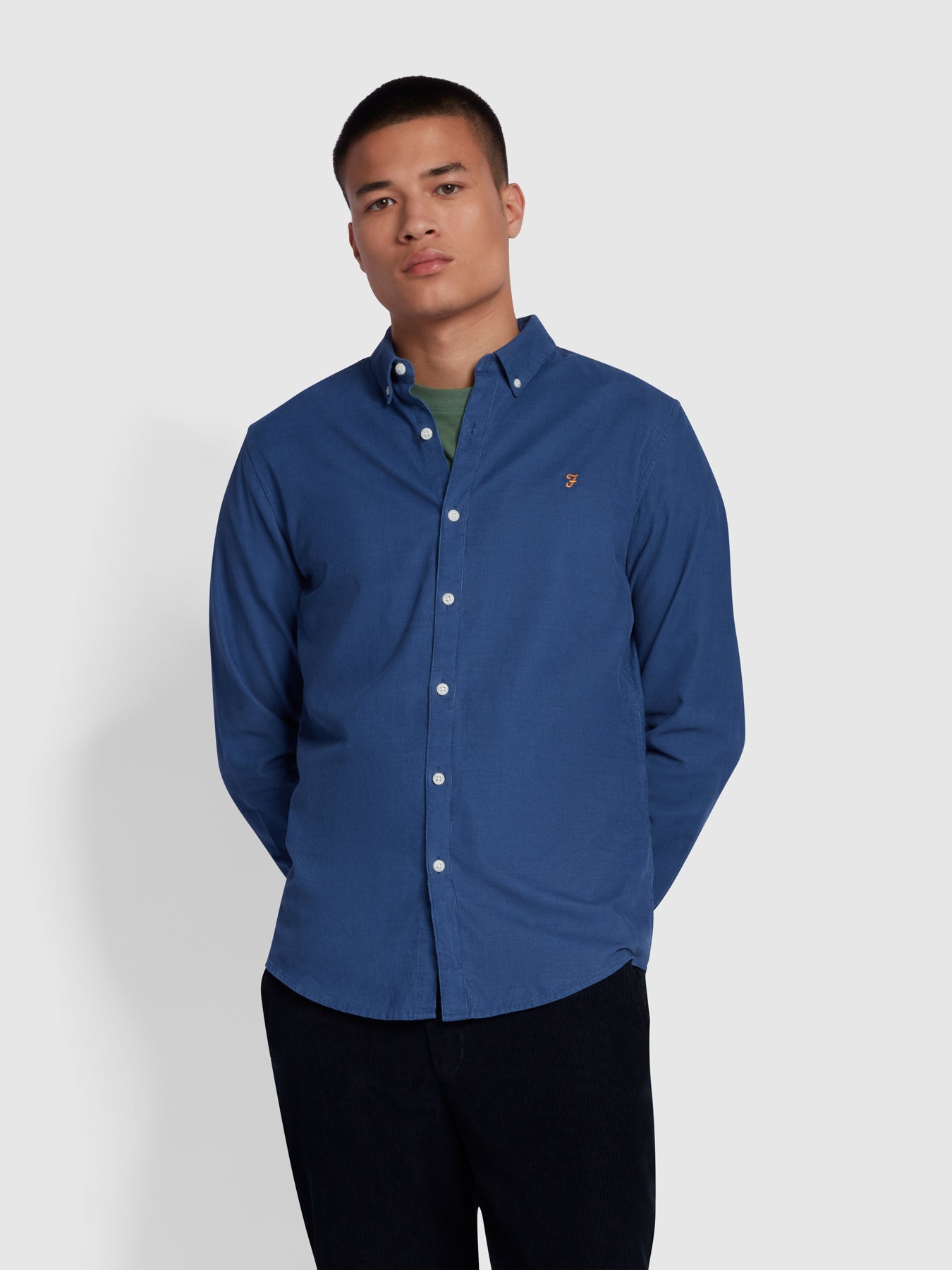 View Fontella Slim Fit Long Sleeve Corduroy Shirt In Steel Blue information
