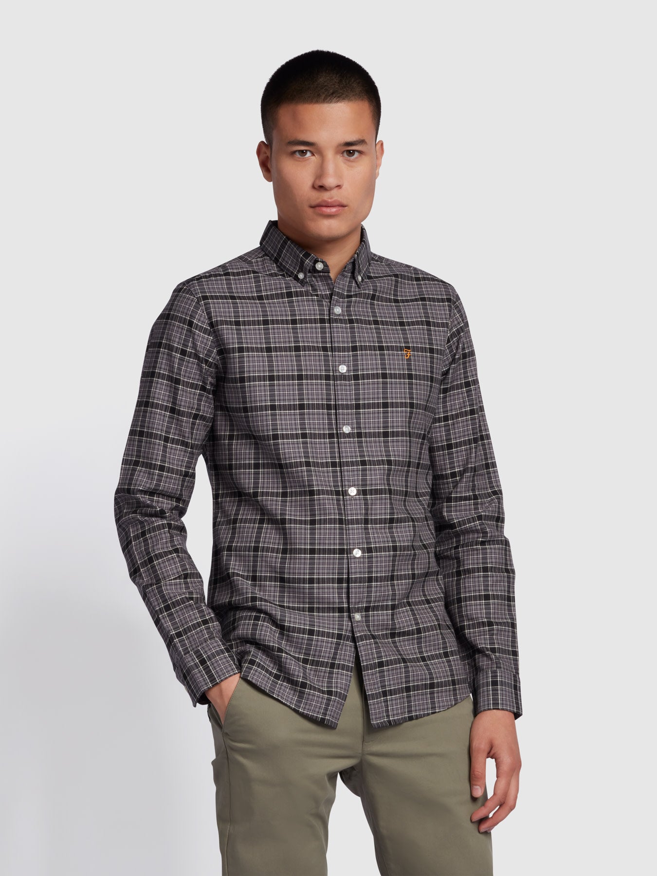 View Fraser Slim Fit Long Sleeve Check Shirt In Charcoal information