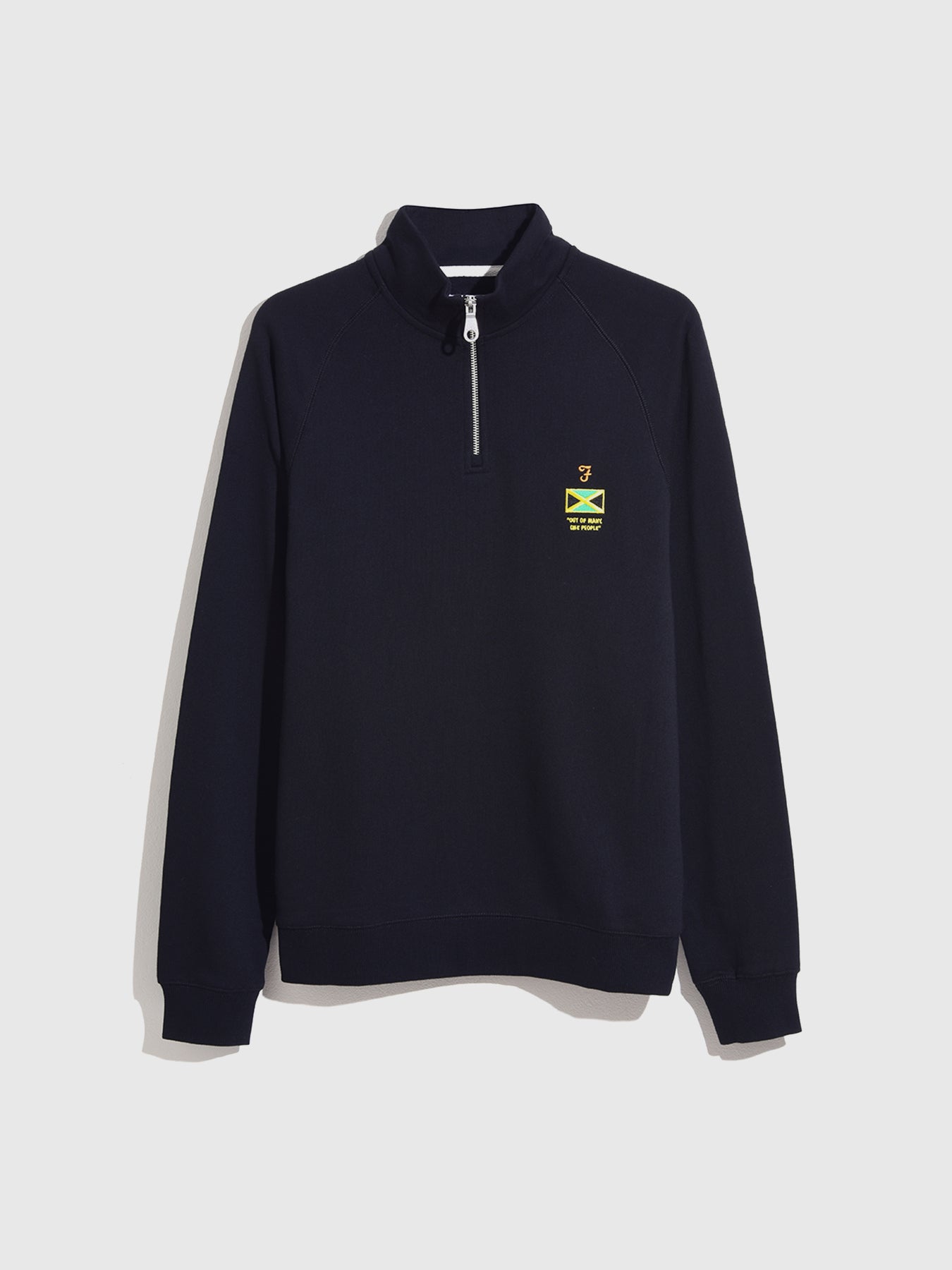 Farah Farah X Jamaican Rugby Jim Quarter Zip Sweatshirt In Black