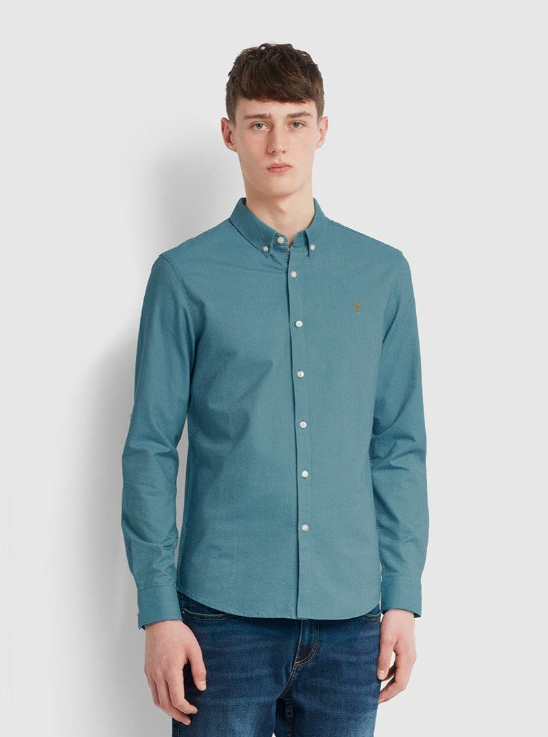 View Brewer Slim Fit Oxford Shirt In Hudson Blue information