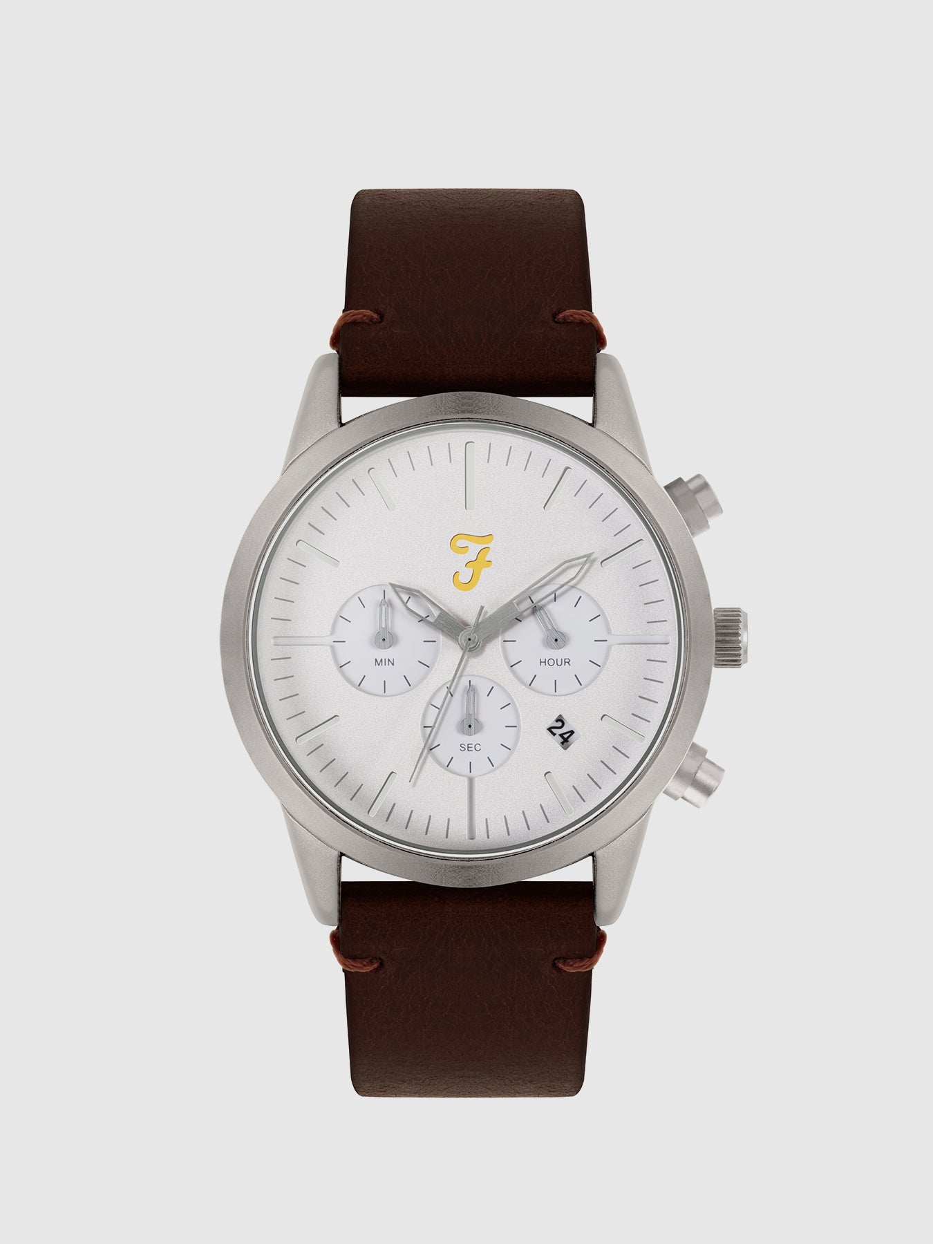 View Farah Chrono Watch With Leather Strap In Chestnut information