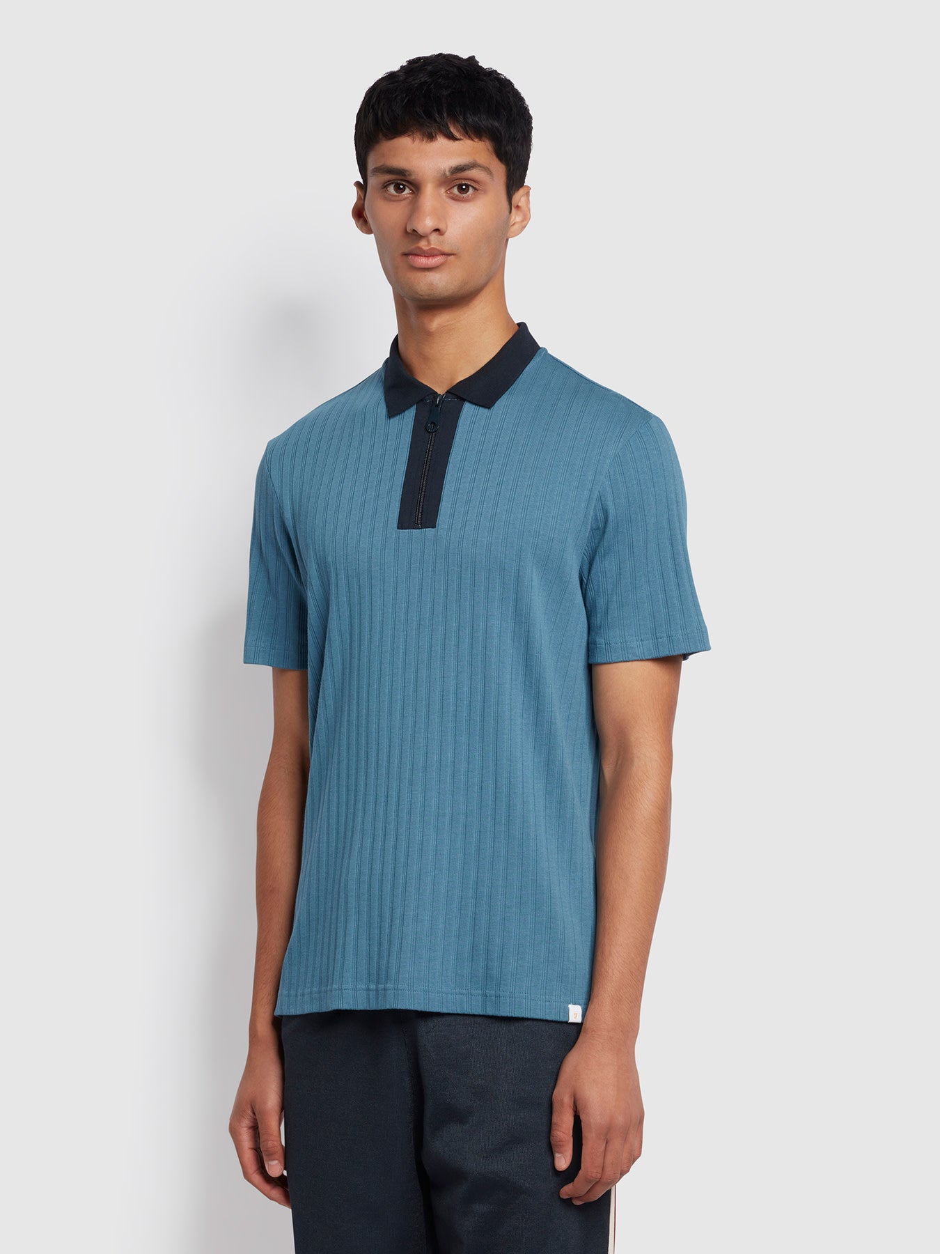 View Farah Gardiner Regular Fit Ribbed Polo Shirt In Saxe Blue Mens information