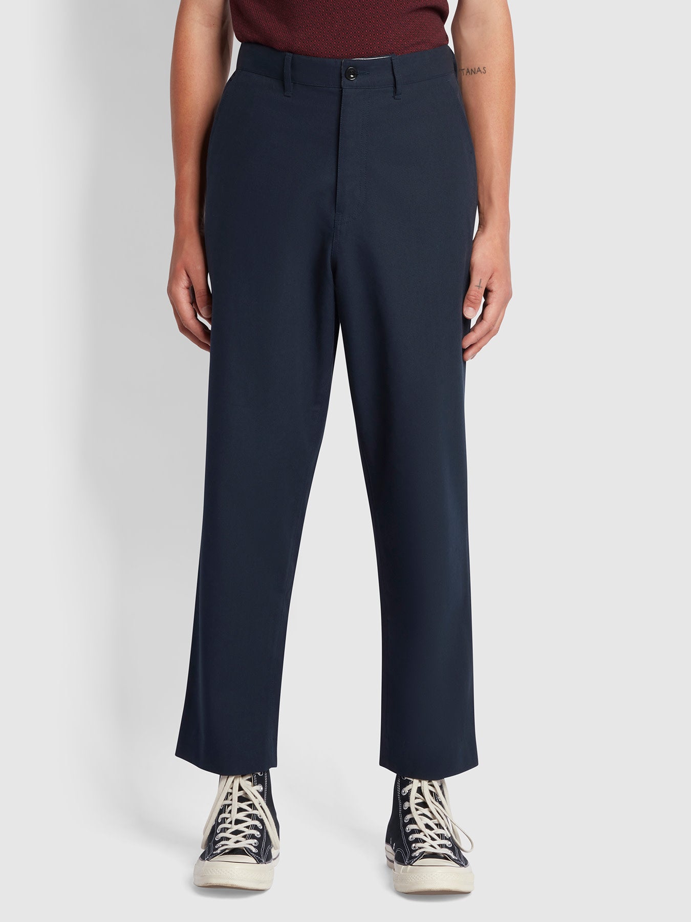 View Hawtin Relaxed Fit Hopsack Cropped Trousers In True Navy information