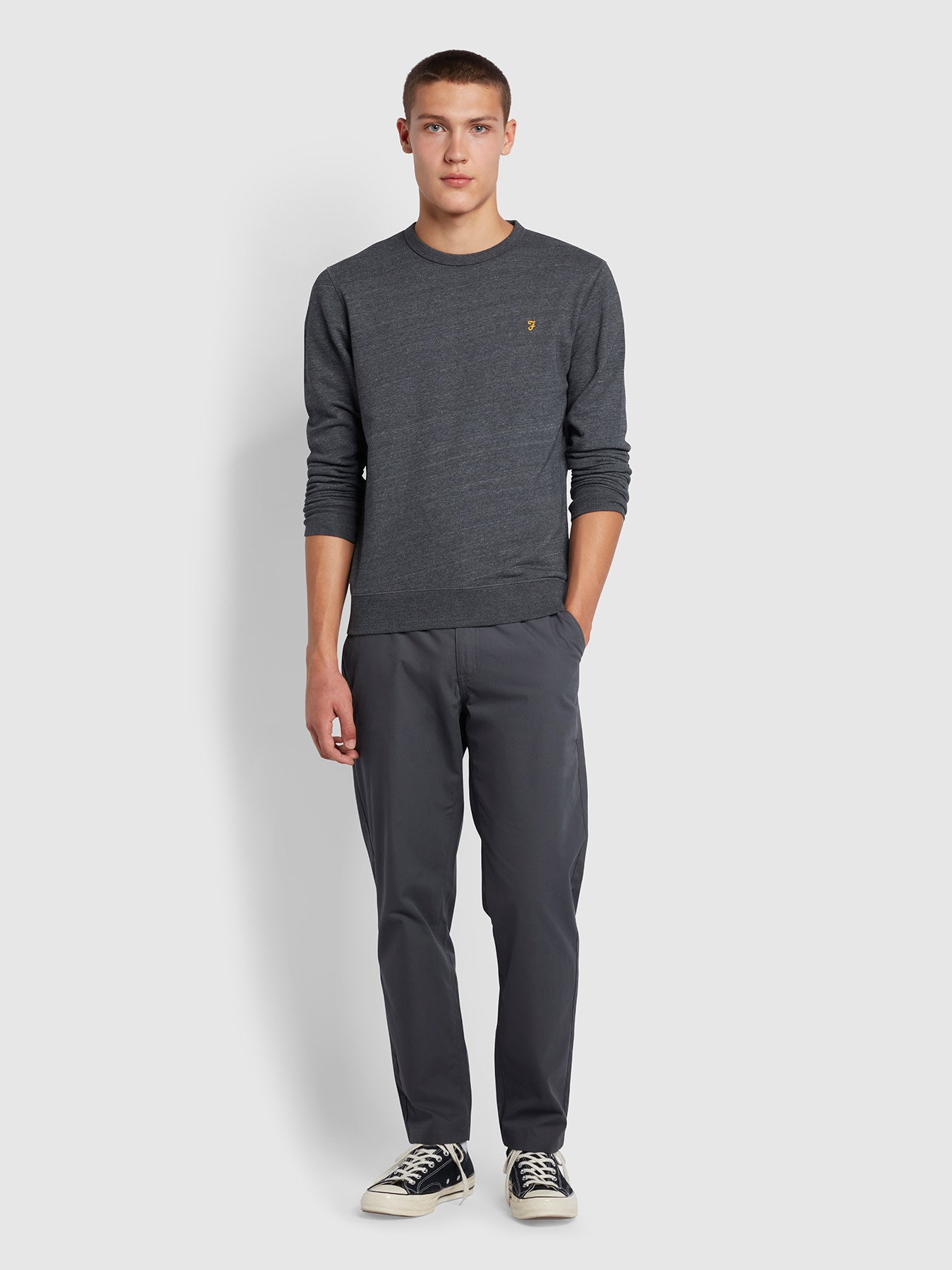 Tim Crew Neck Organic Cotton Sweatshirt In Farah Grey Marl