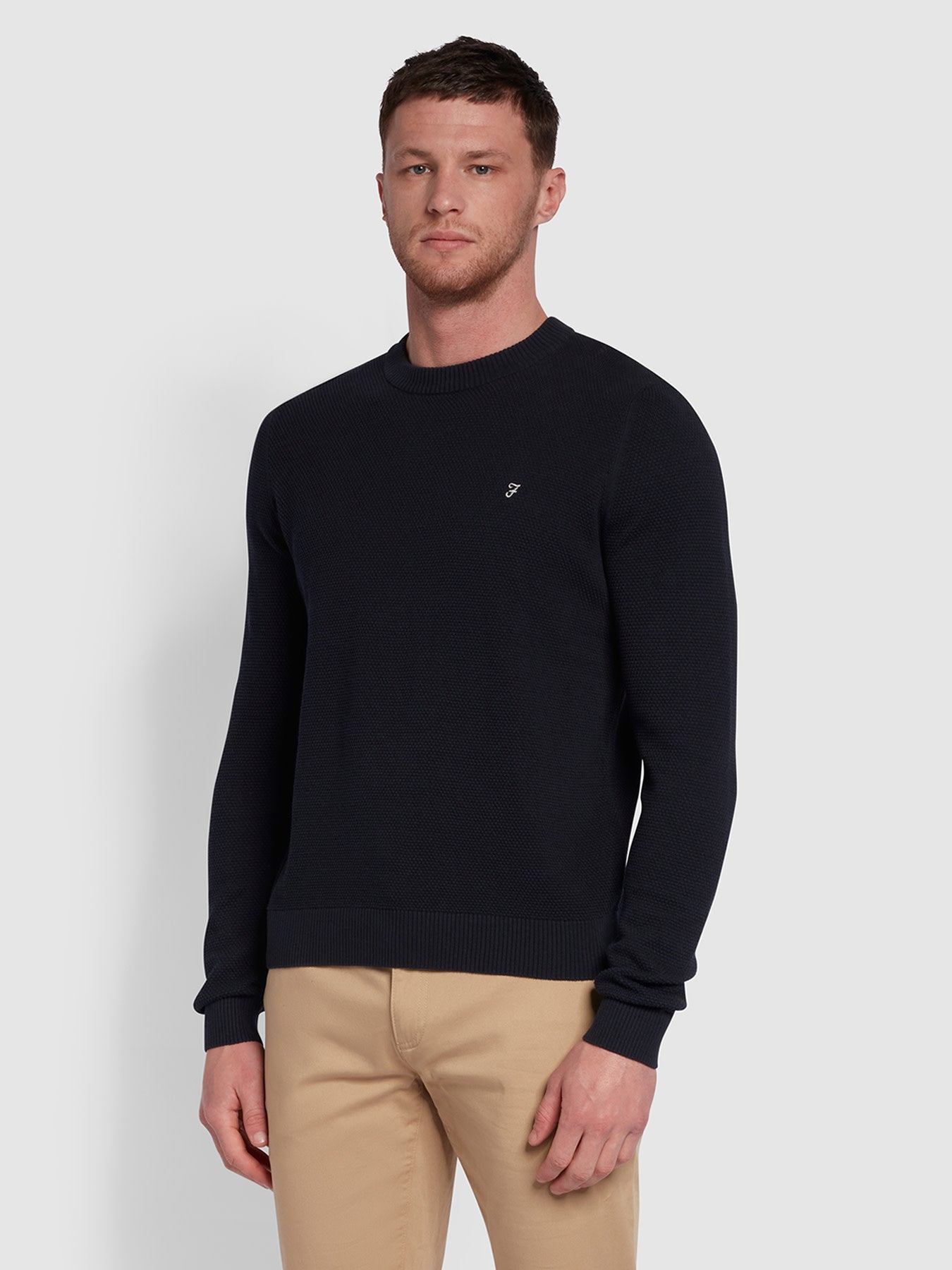 View Waller Modern Fit Crew Neck Jumper In True Navy information