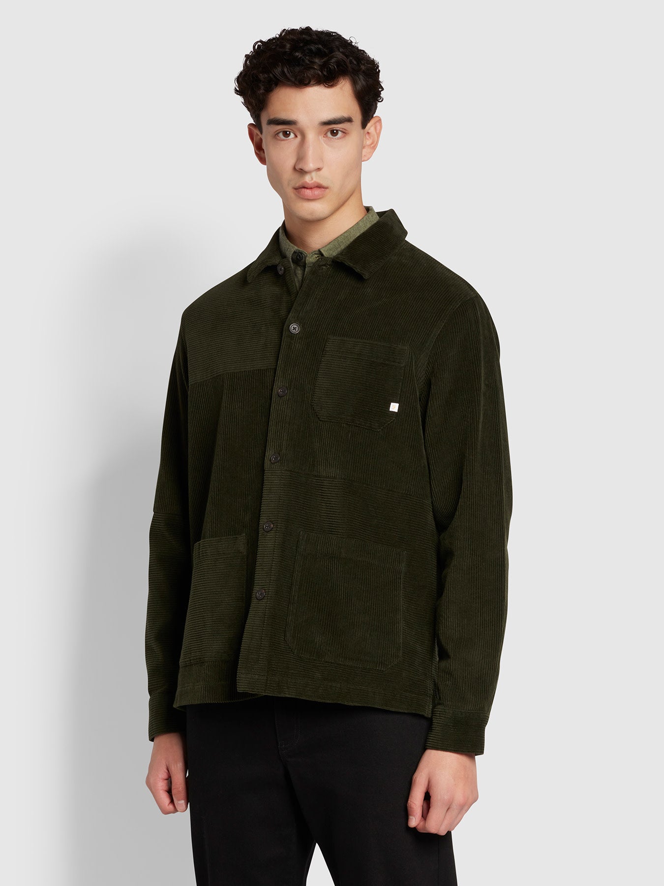 View Vuarnet Relaxed Fit Patchwork Corduroy Overshirt In Evergreen information