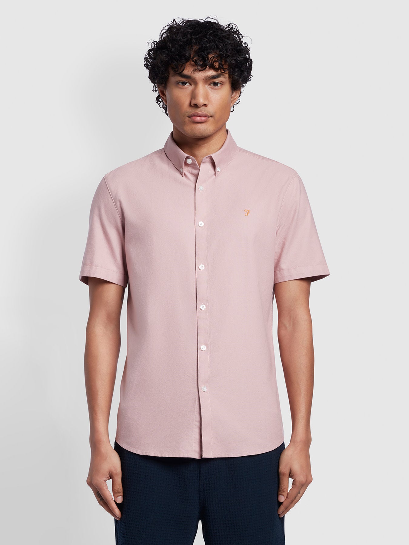 View Farah Brewer Slim Fit Organic Cotton Short Sleeve Shirt In Dark Pink Pink Mens information