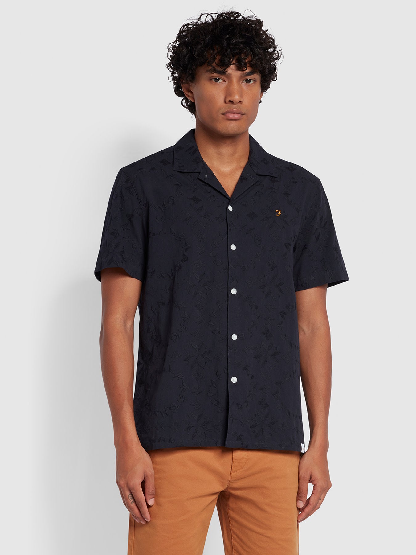 View Loma Casual Fit Revere Embroidery Shirt In True Navy information