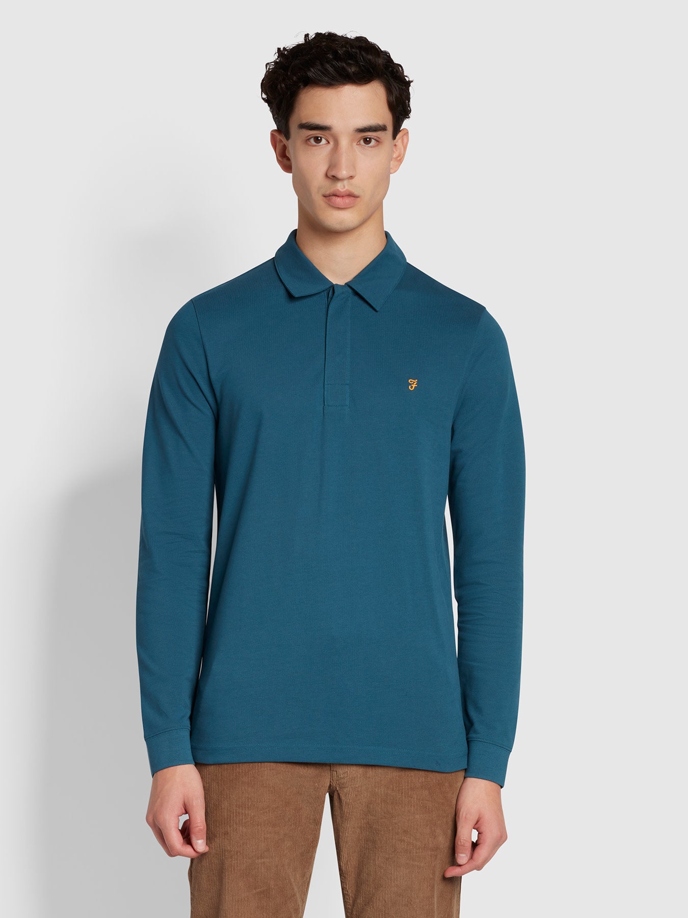 View Farah Haslam Slim Fit Organic Cotton Polo Shirt In Atlantic Blue Mens information