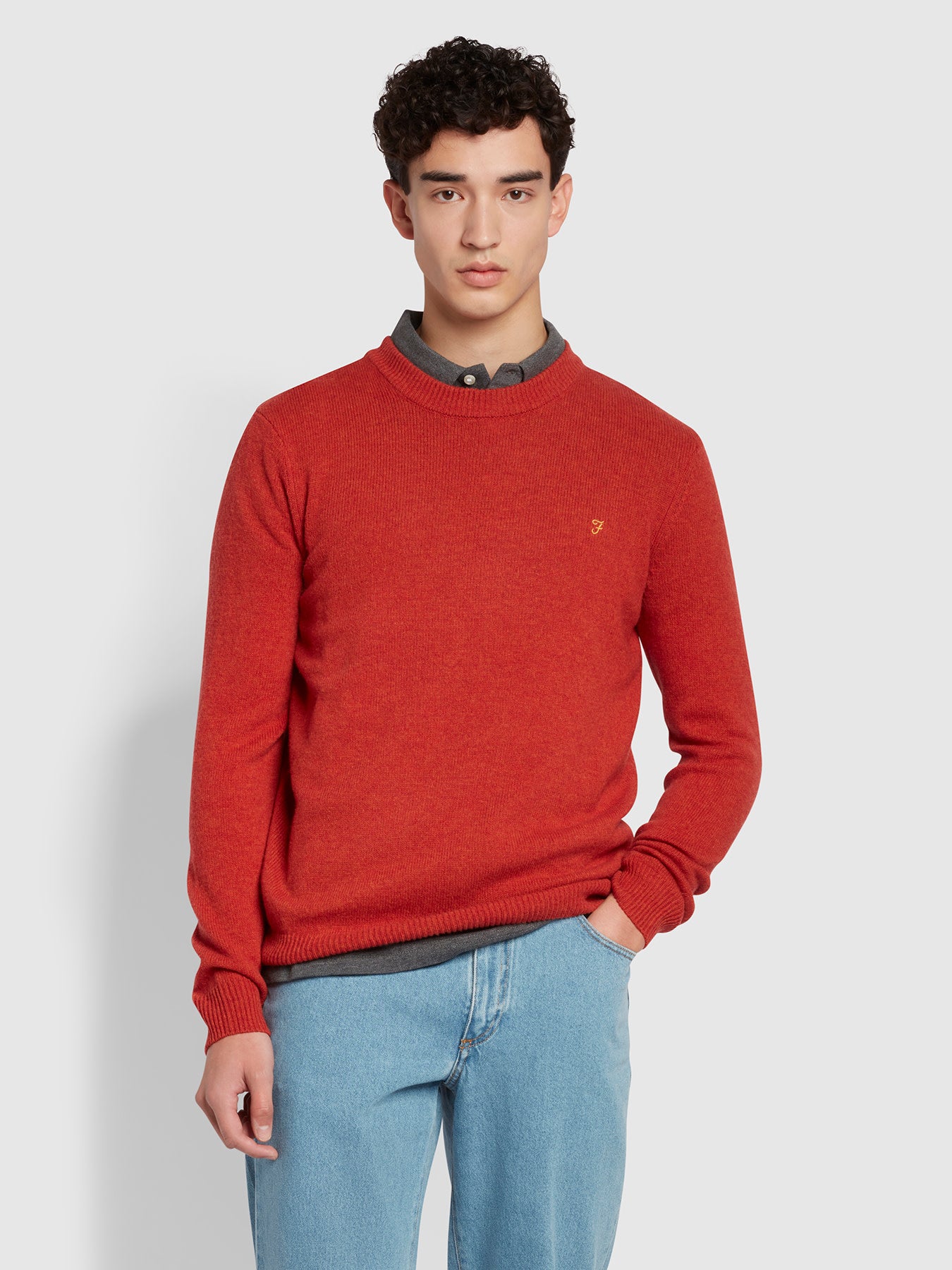 View Birchall Slim Fit Crew Neck Jumper In Crimson information