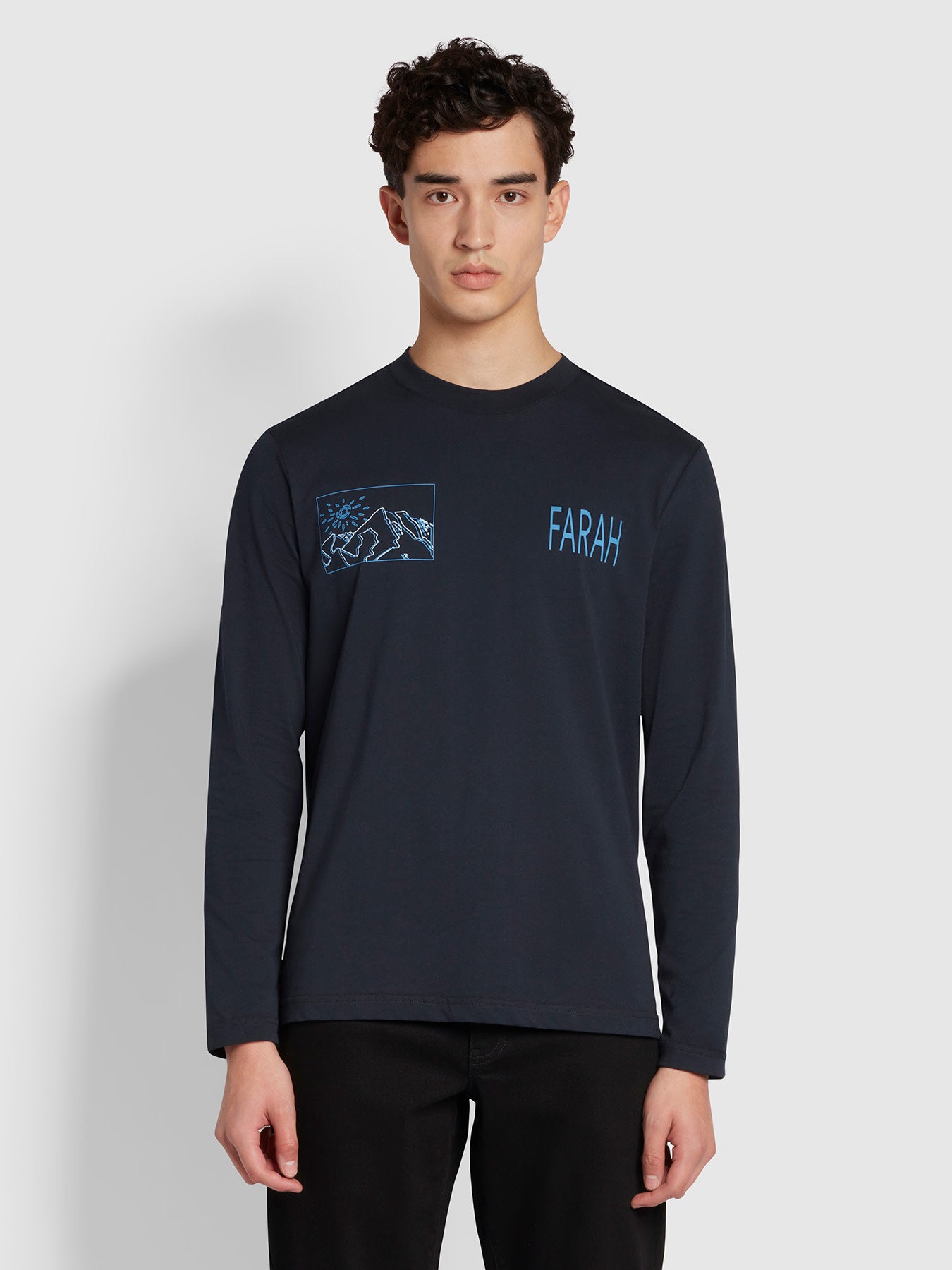 Farah Terry Regular Fit Organic Cotton Long Sleeve Graphic T-Shirt In Blue