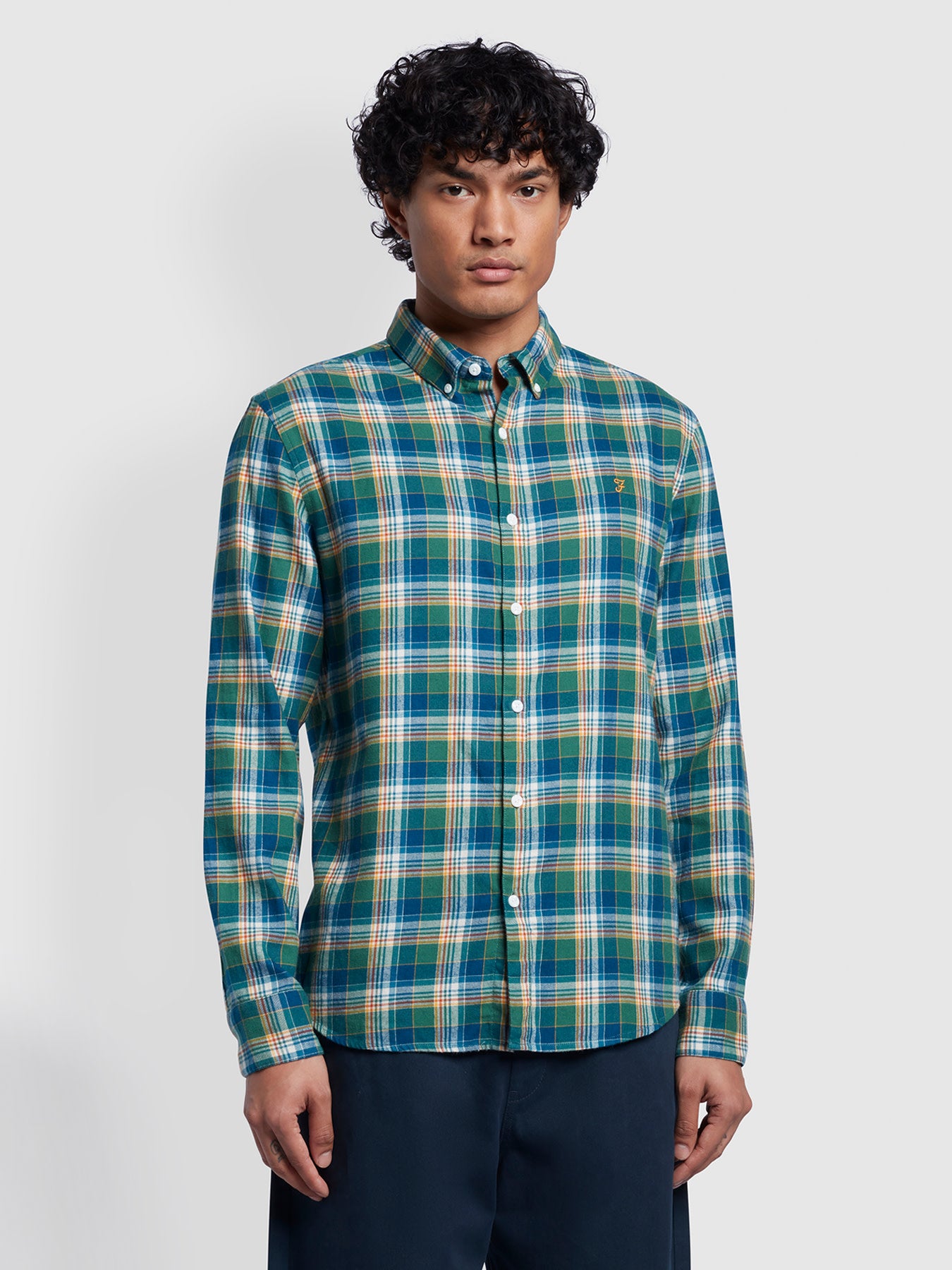 View Leyroy Casual Fit Organic Cotton Check Shirt In Pea Green information