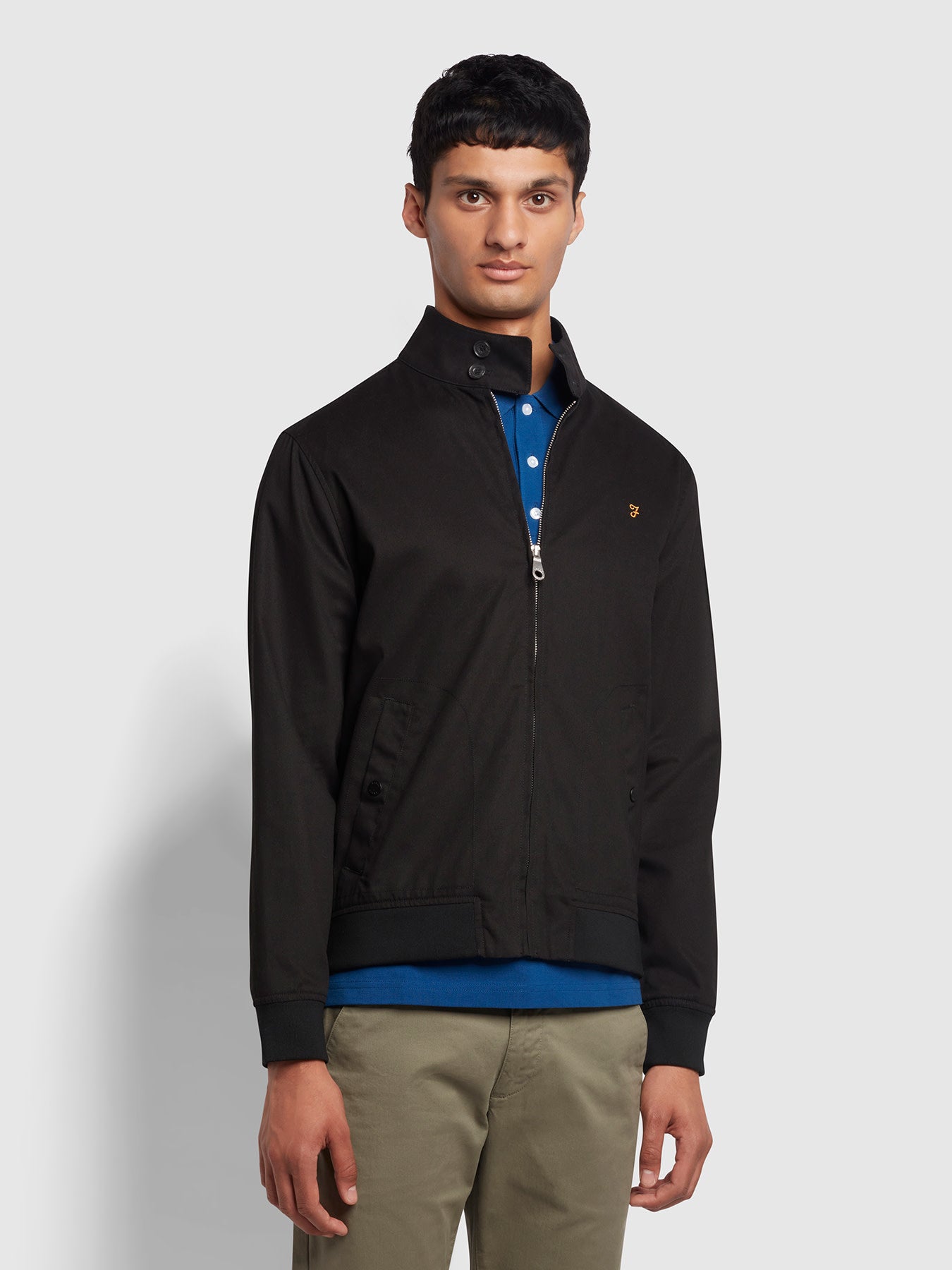 View Farah Waldorf Regular Fit Harrington Organic Cotton Jacket In Black Black Mens information