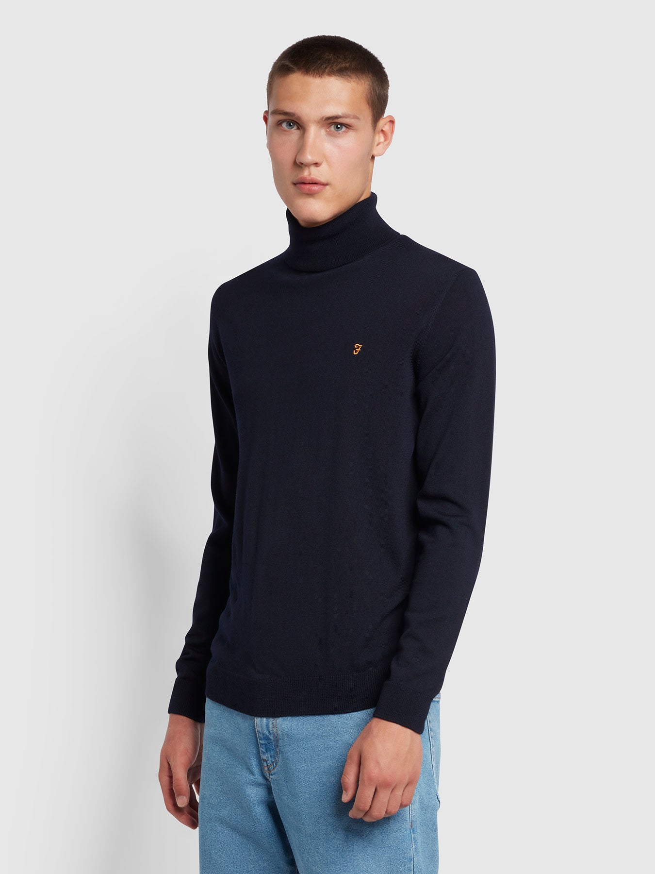 Farah Gosforth Slim Fit Roll Neck Jumper In Blue