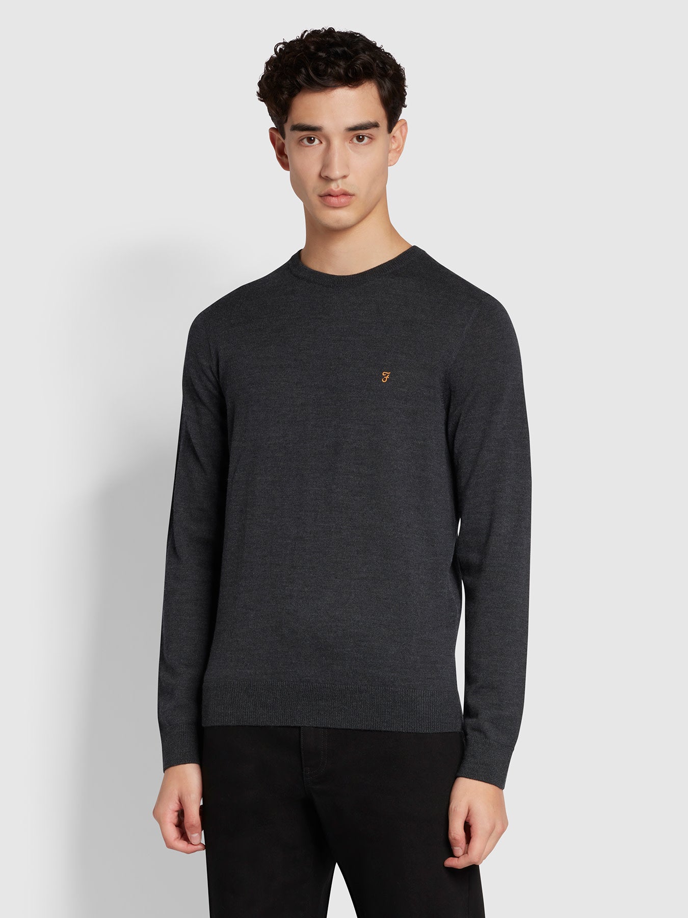 View Mullen Slim Fit Merino Wool Crew Neck Jumper In Charcoal information