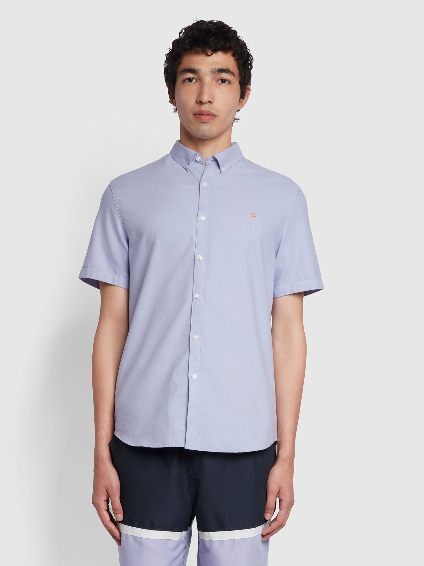 Farah Brewer Slim Fit Short Sleeve Organic Cotton Oxford Shirt In Purple