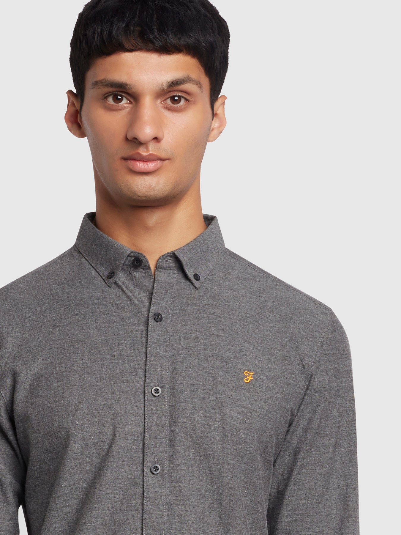 Steen Slim Fit Brushed Organic Cotton Shirt In Farah Grey Marl