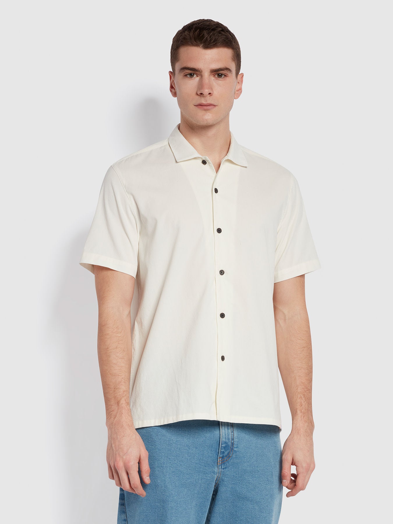 Rincon Relaxed Fit Short Sleeve Revere Overshirt In Ecru