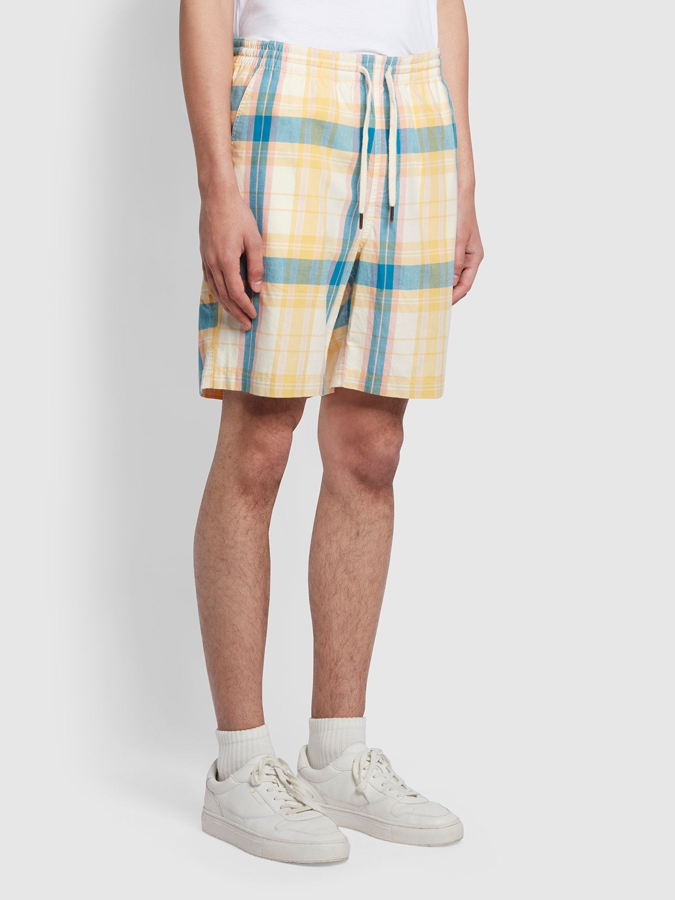 Trehurst Regular Fit Organic Cotton Twill Check Shorts In Yellow