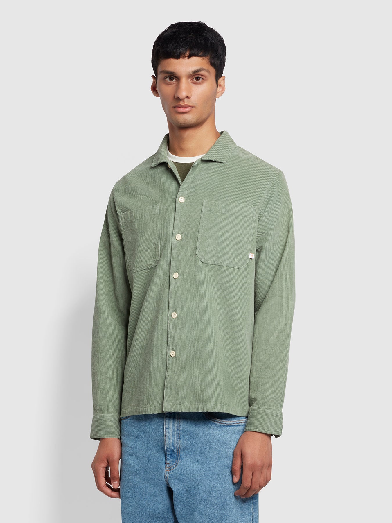 View Farah Reedy Relaxed Fit Organic Cotton Corduroy Shirt Green Mens information