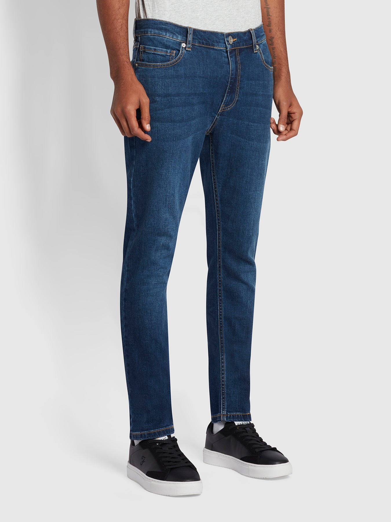 View Drake Slim Fit Stretch Jeans In Mid Denim information