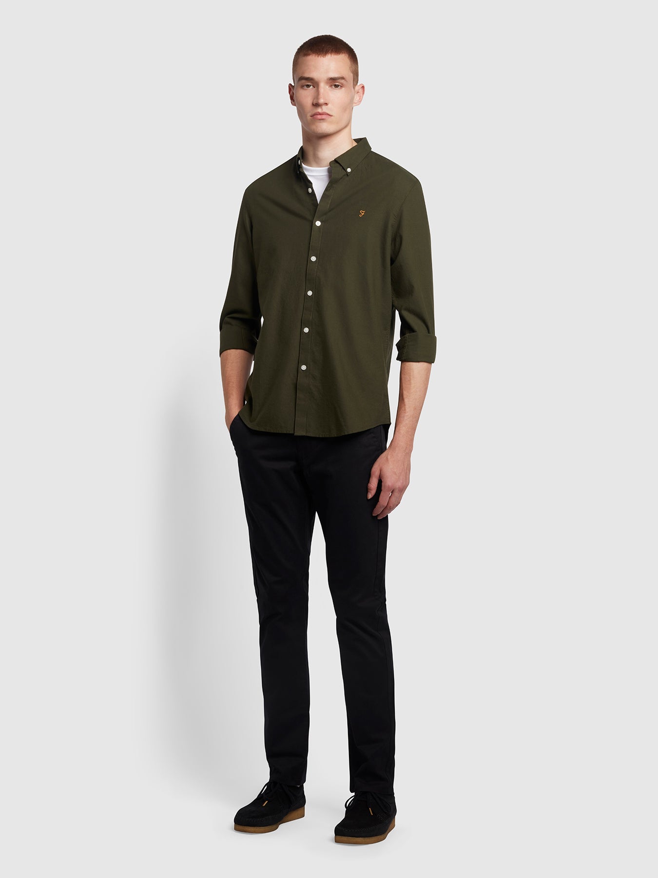 View Farah Elm Regular Slim Fit Chinos In Black Black Mens information