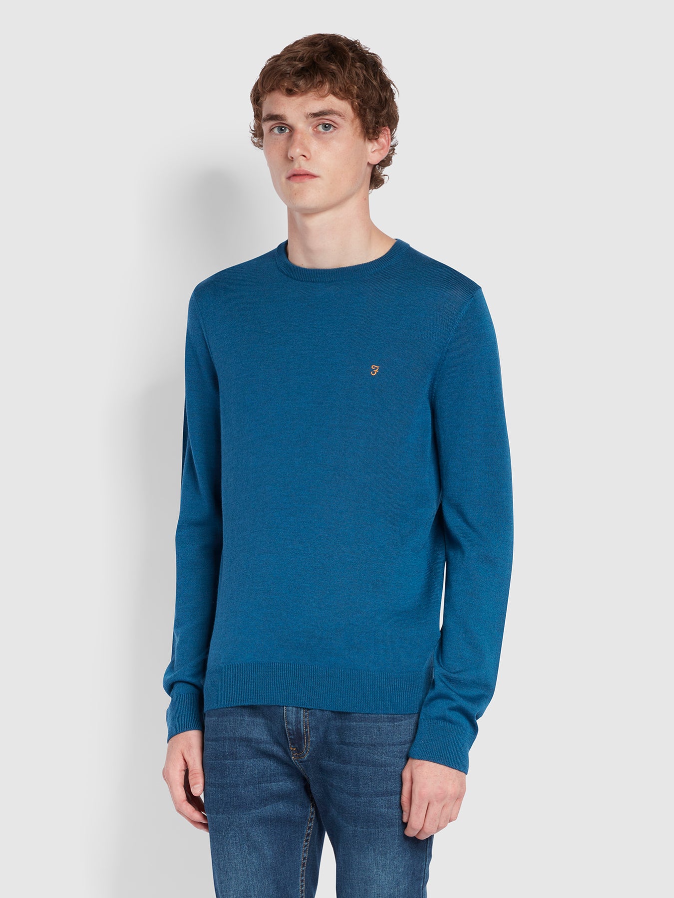 View Farah Mullen Merino Wool Crew Neck Jumper Blue Mens information