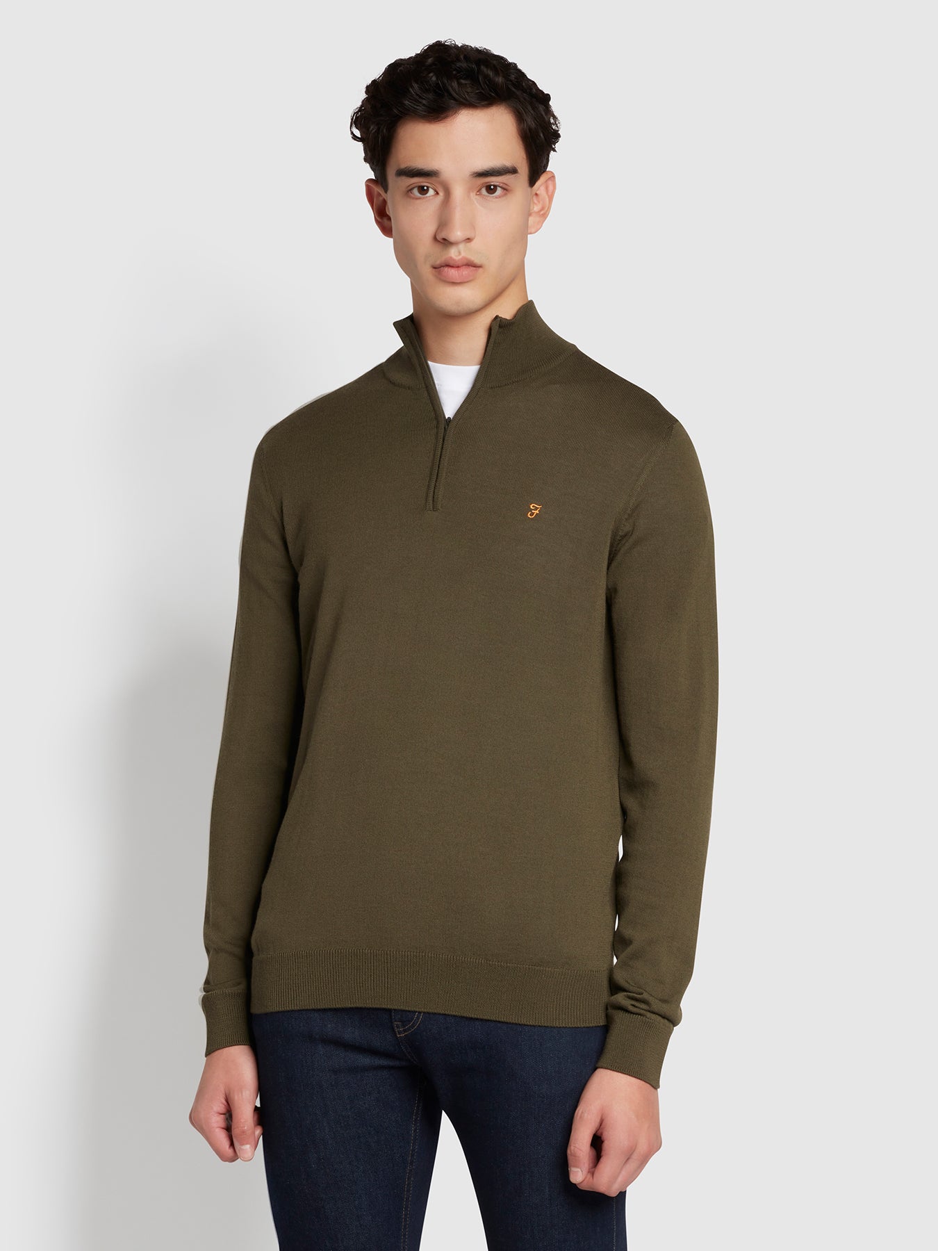 View Redchurch Slim Fit Merino Wool Quarter Zip Jumper In Evergreen information