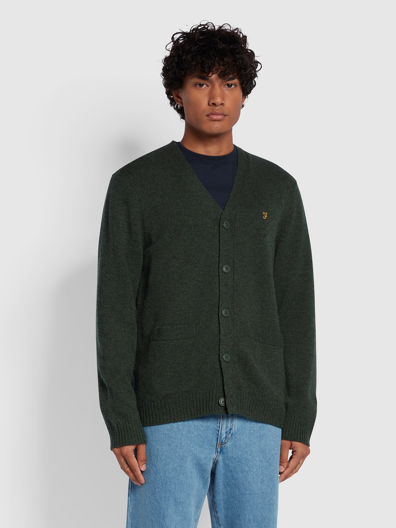 View Birchall Slim Fit Wool Cardigan In Evergreen information