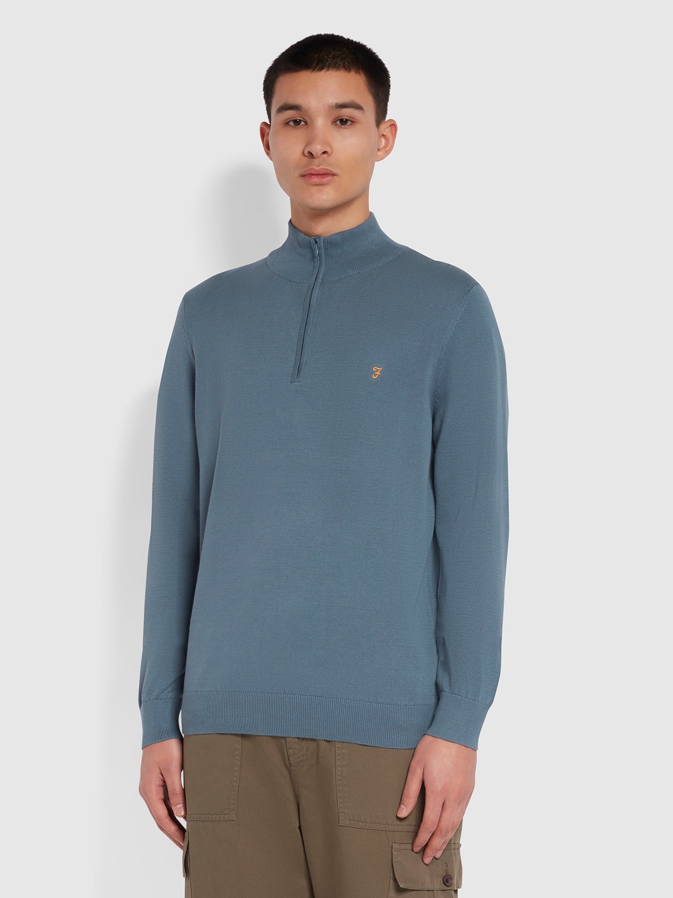 View Redchurch Organic Cotton Quarter Zip Jumper In Saxe information