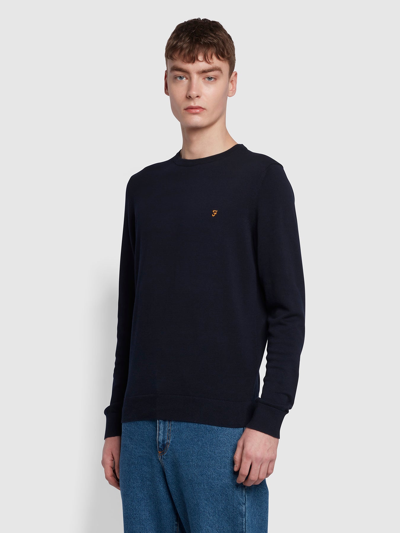 View Mullen Organic Cotton Crew Neck Jumper In True Navy information