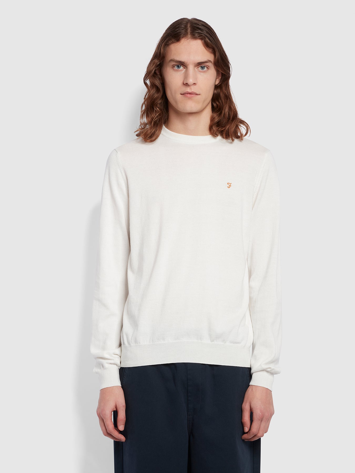 Farah Mullen Slim Fit Crew Neck Cotton Jumper In Beige