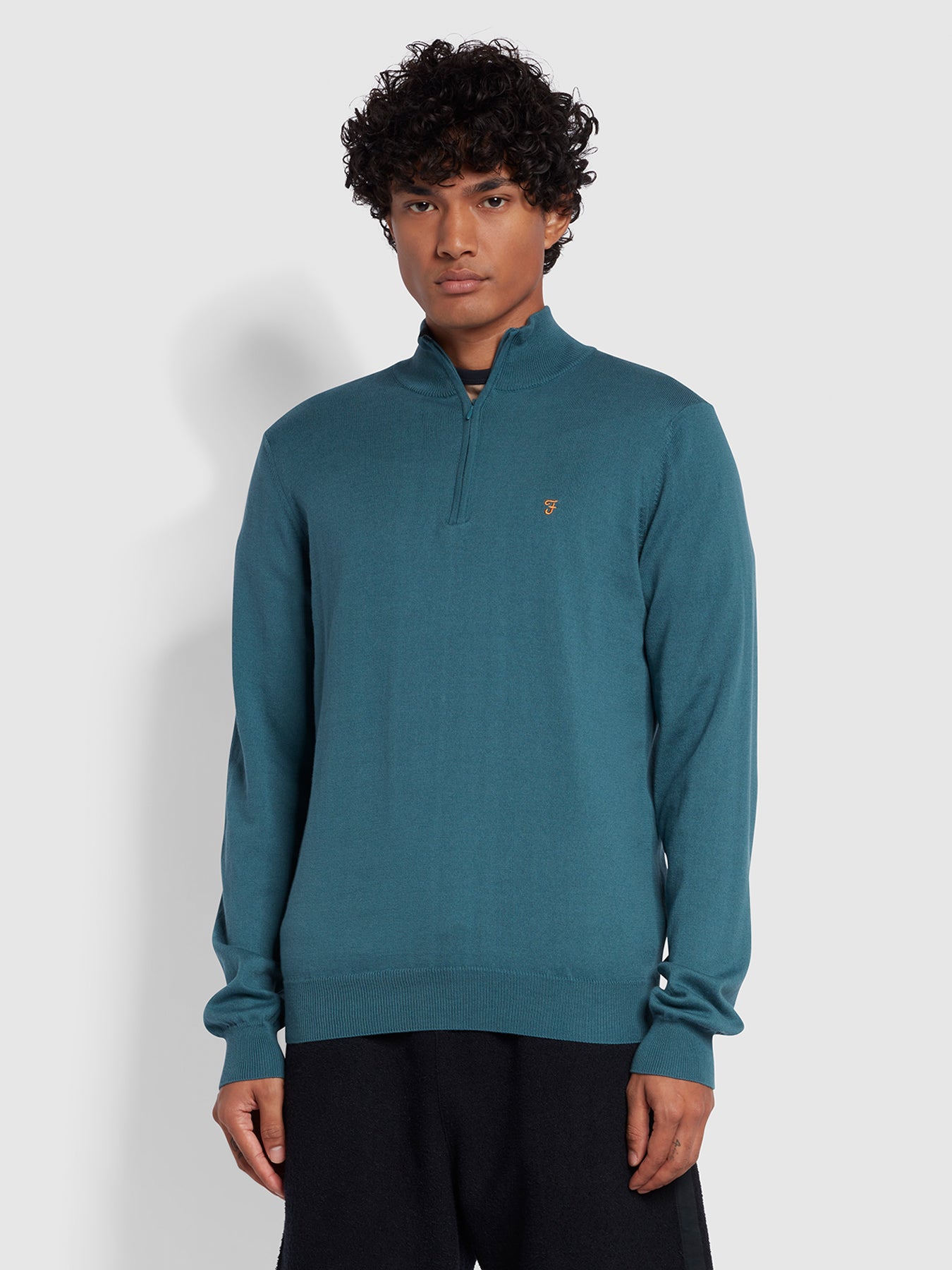 View Redchurch Slim Fit Cotton Quarter Zip Jumper In Ocean information