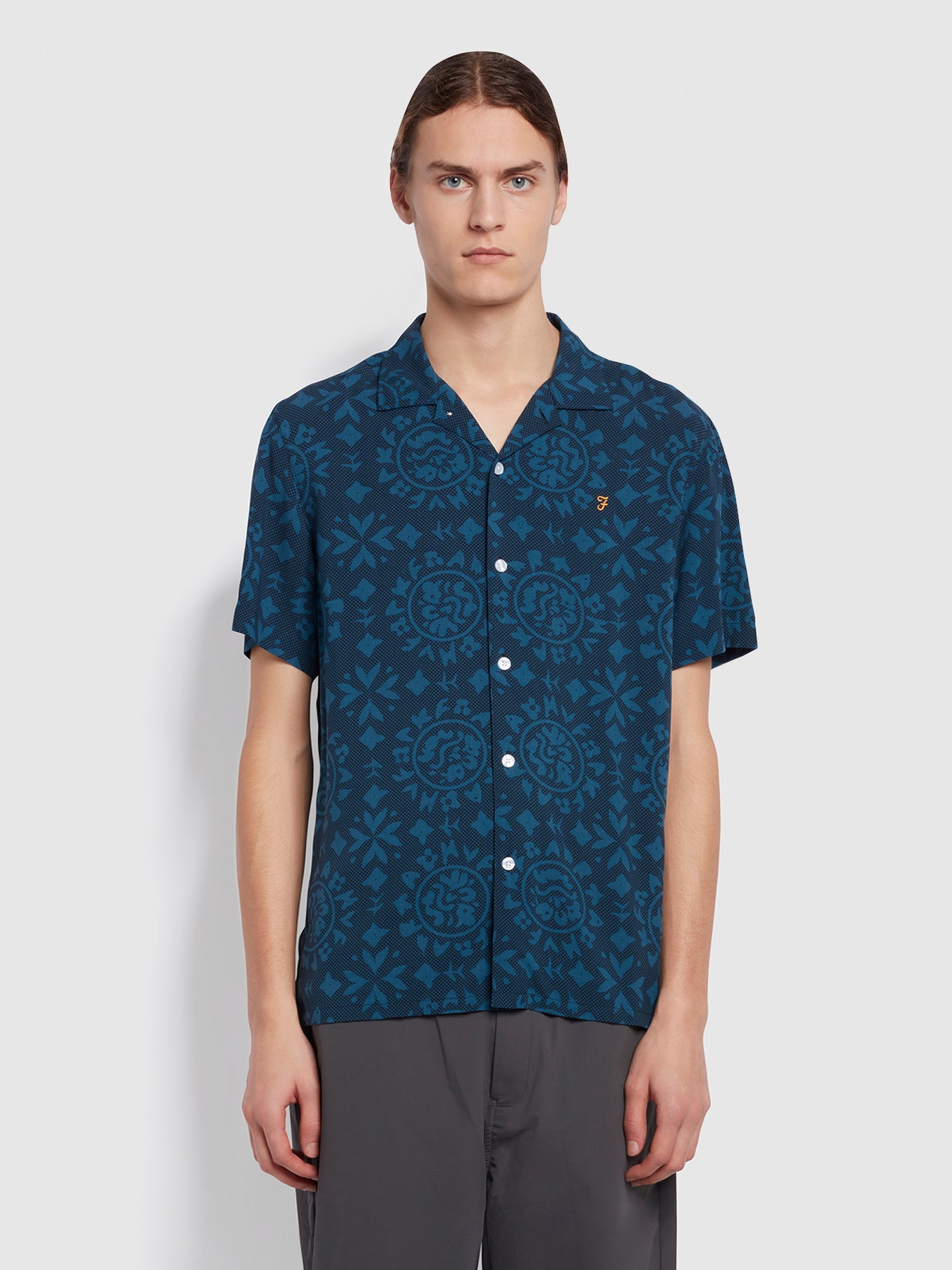 View Dana Casual Fit Short Sleeve Revere Surf Print Shirt In True Navy information