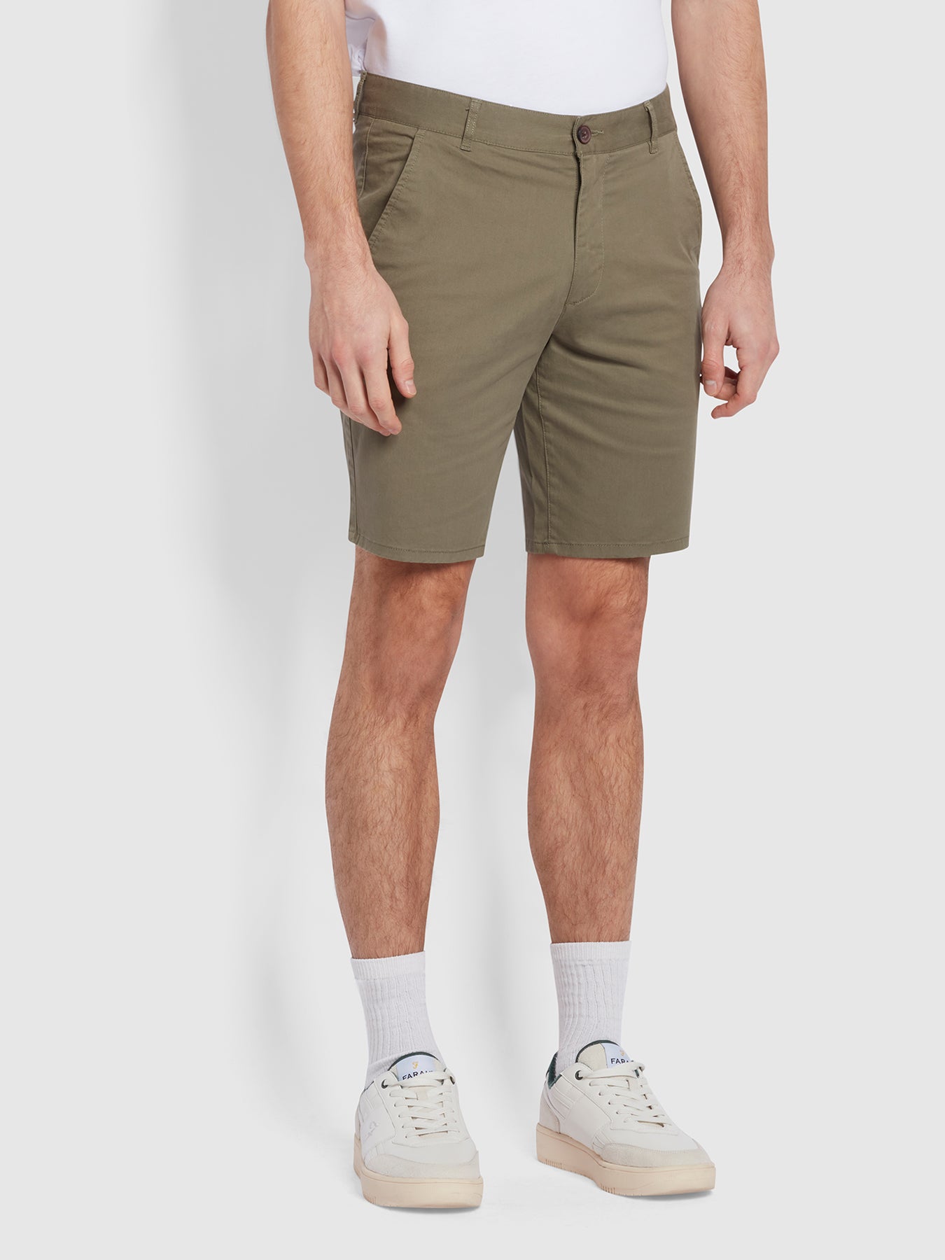 View Farah Hawk Organic Cotton Chino Shorts In Vintage Green Green Mens information