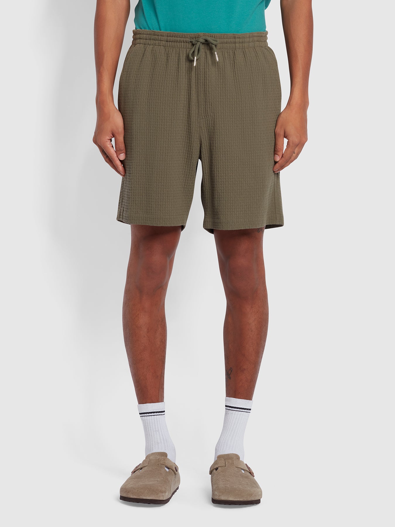 View Farah Redwald Regular Fit Texture Shorts Green Mens information