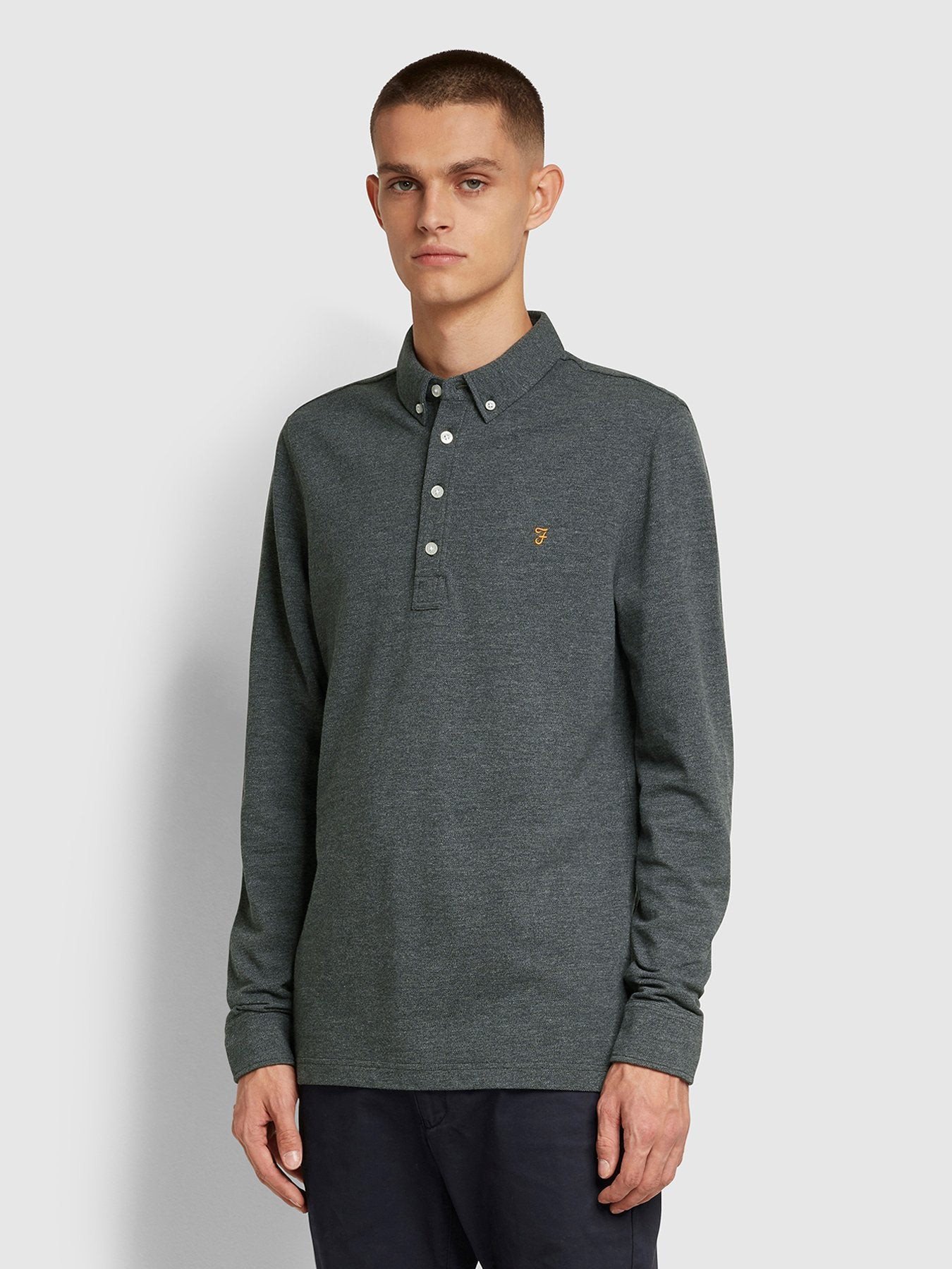 View Ricky Slim Fit Long Sleeve Organic Cotton Polo Shirt In Farah Grey Mar information