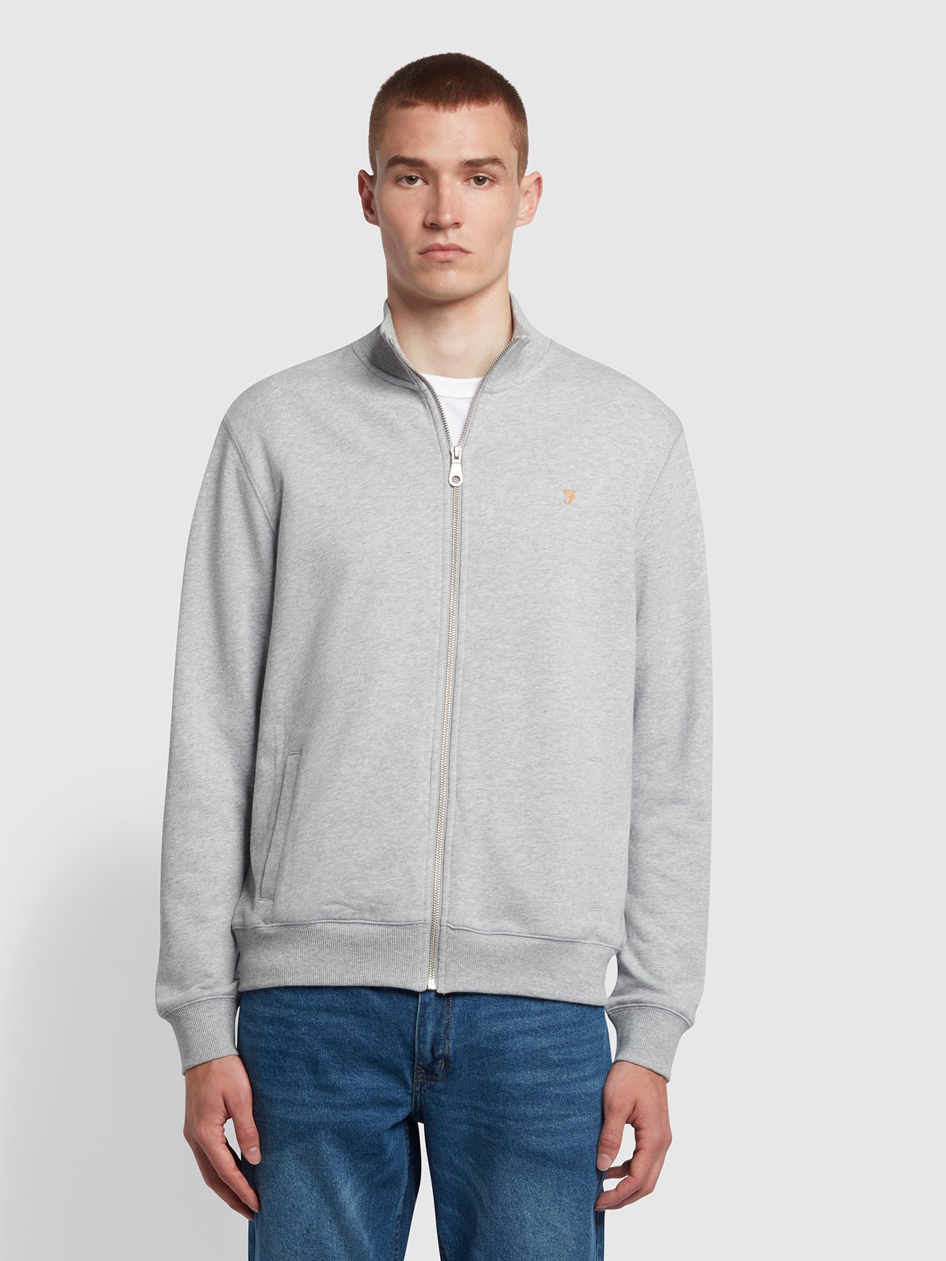 View Vance Organic Cotton Full Zip Sweatshirt In Light Grey Marl information