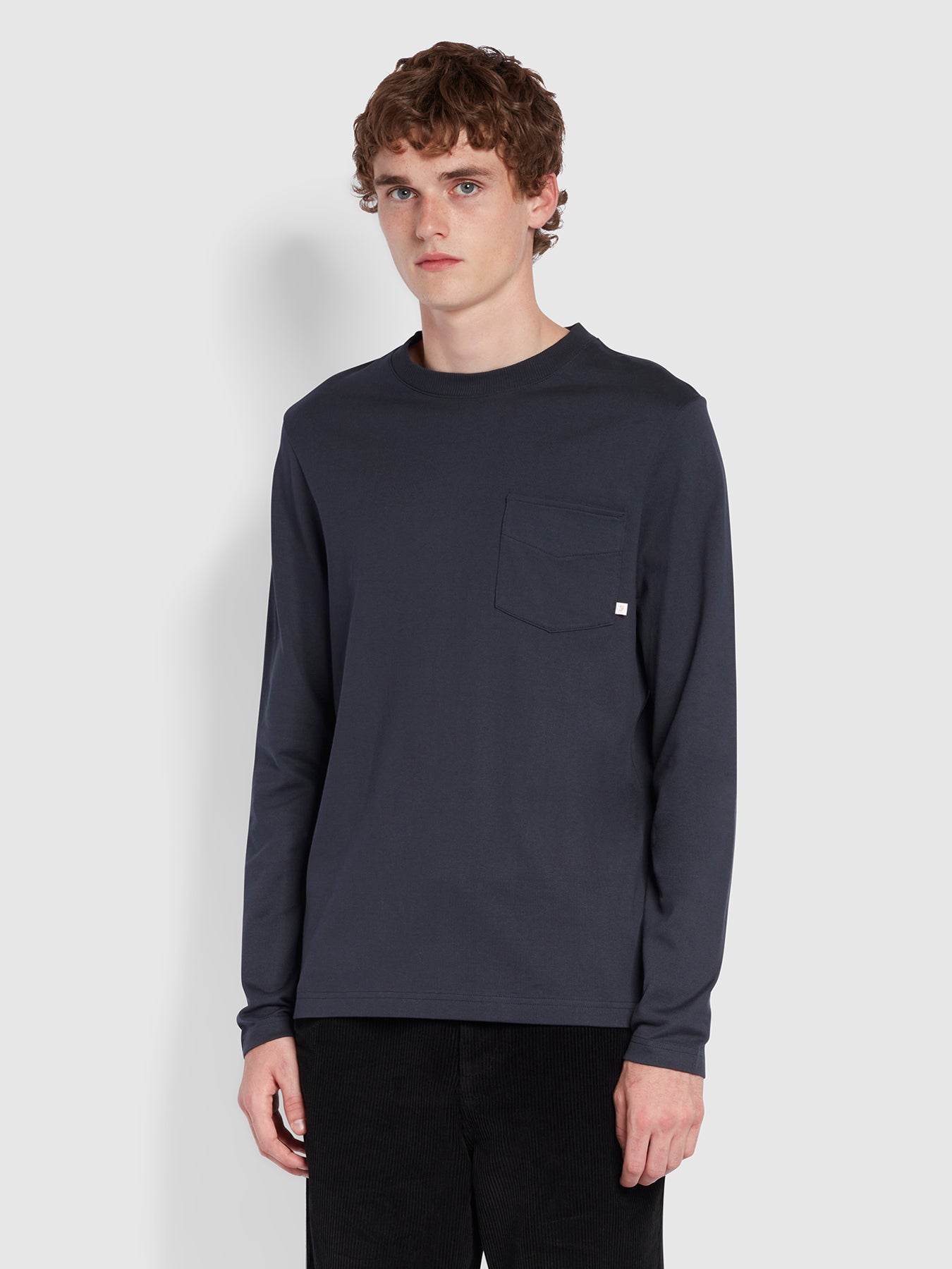 View Farah Weymouth Regular Fit Long Sleeve Organic Cotton TShirt Blue Mens information