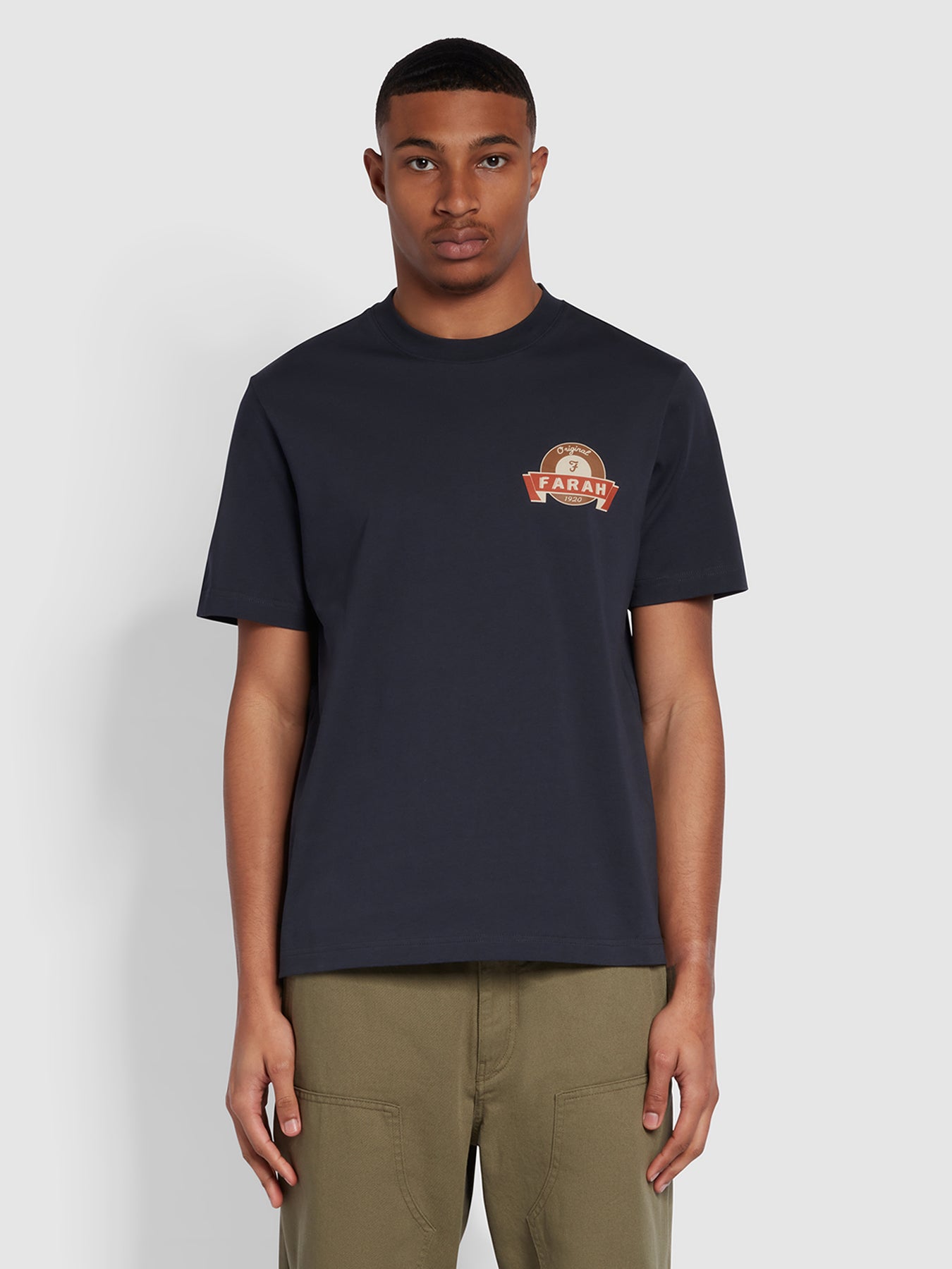 View Forrester Regular Fit Badge Print TShirt In True Navy information