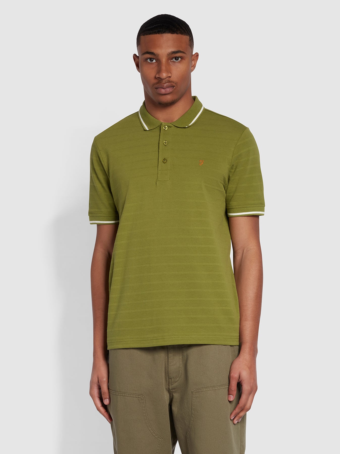 View Kingston Regular Fit Pique Stripe Polo Shirt In Moss Green information