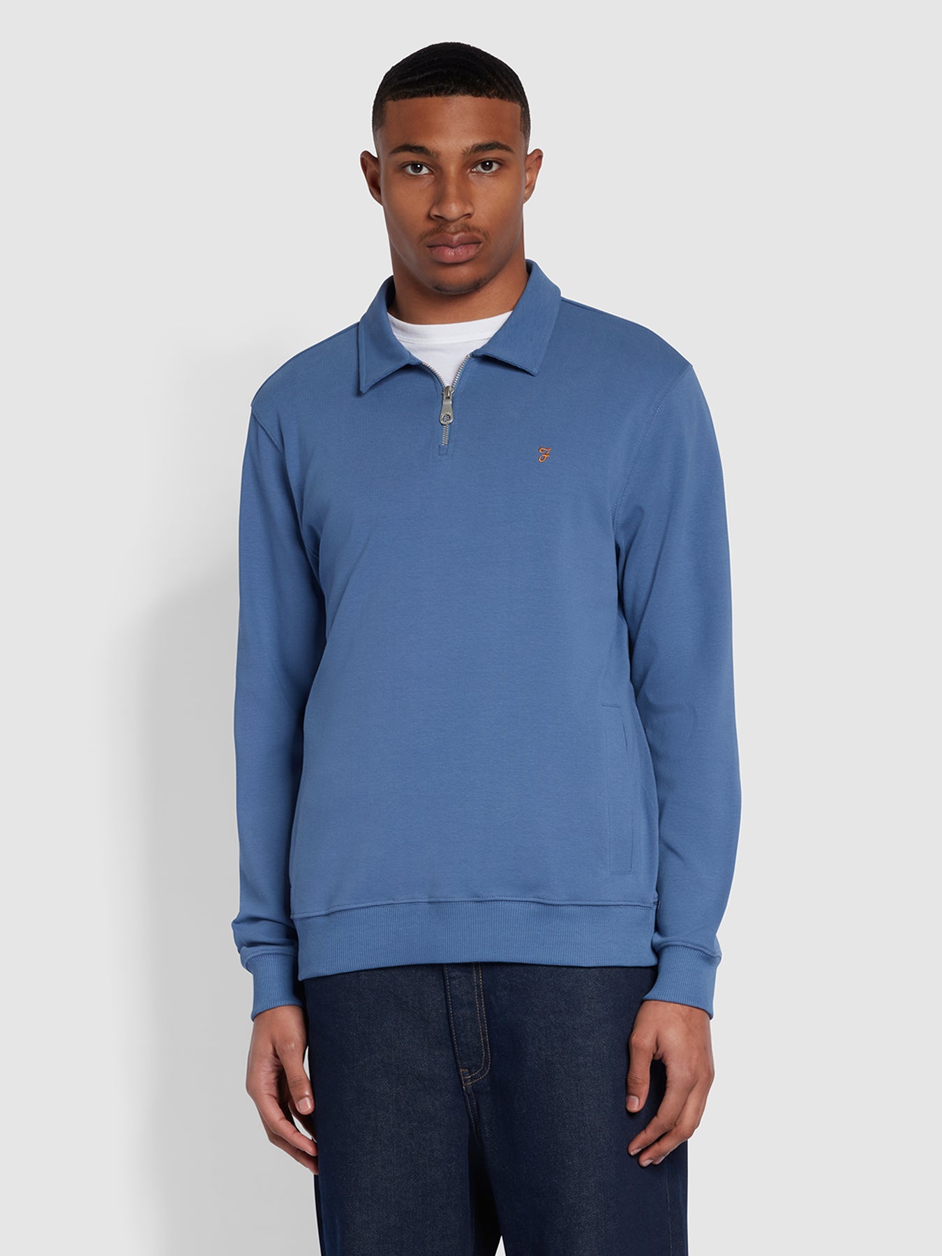 Castell Regular Fit Quarter Zip Sweatshirt In Caribbean Blue