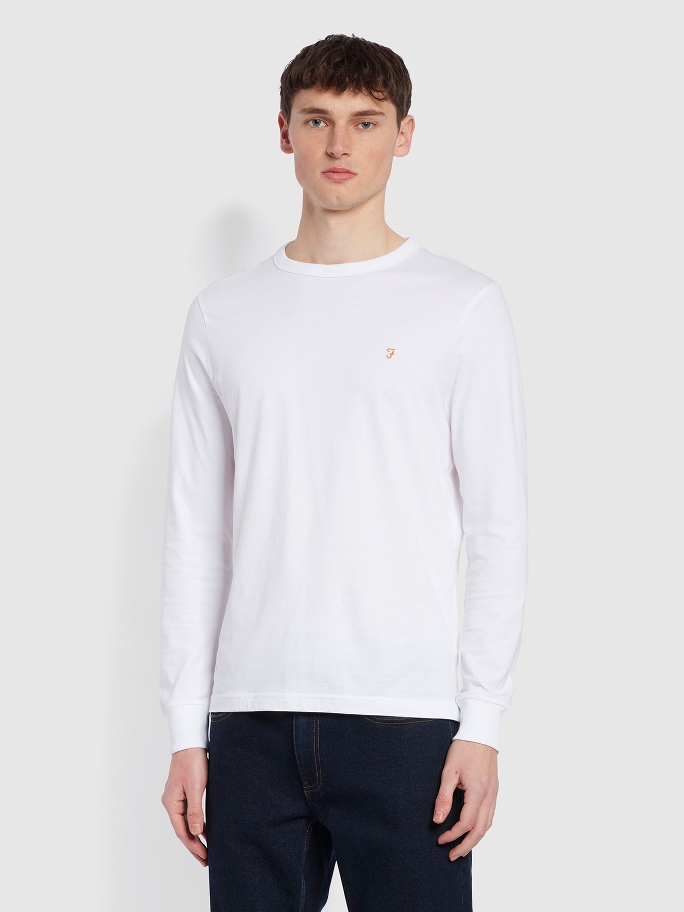 Farah Worthington Slim Fit Long Sleeve Organic Cotton T-Shirt In White