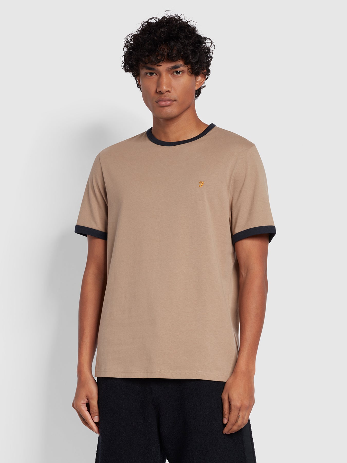 View Farah Groves Regular Fit Ringer Short Sleeve TShirt Beige Mens information