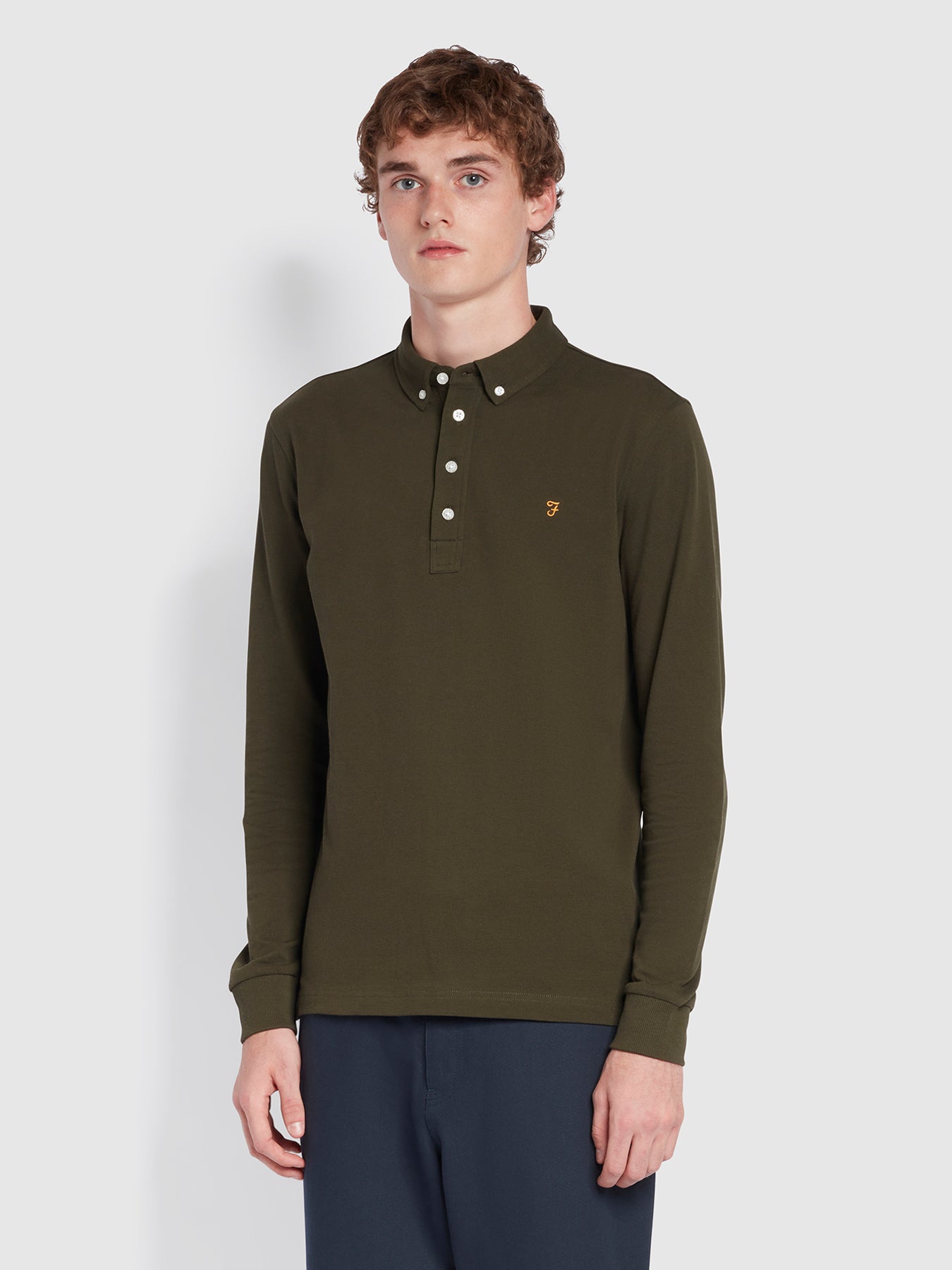 View Ricky Slim Fit Long Sleeve Organic Cotton Polo Shirt In Evergreen information