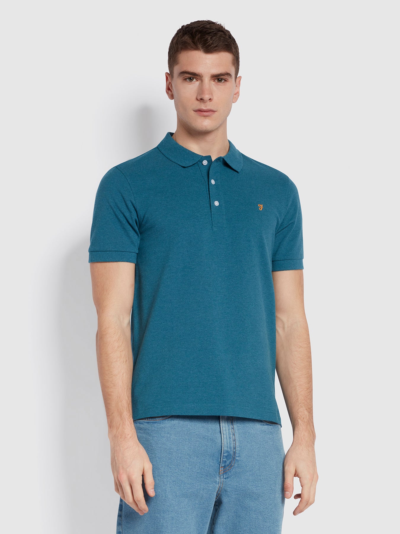 View Farah Blanes Slim Fit Short Sleeve Polo Shirt Blue Mens information