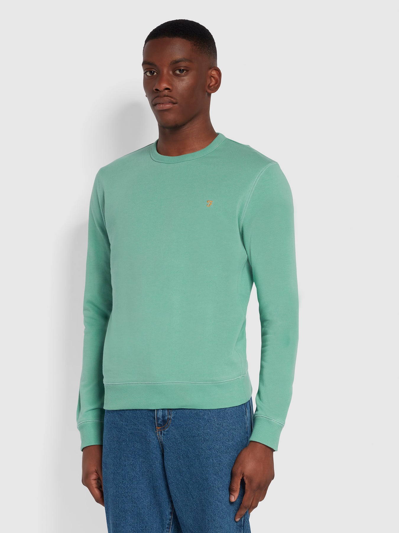 View Farah Tim Organic Cotton Crew Neck Sweatshirt Green Mens information