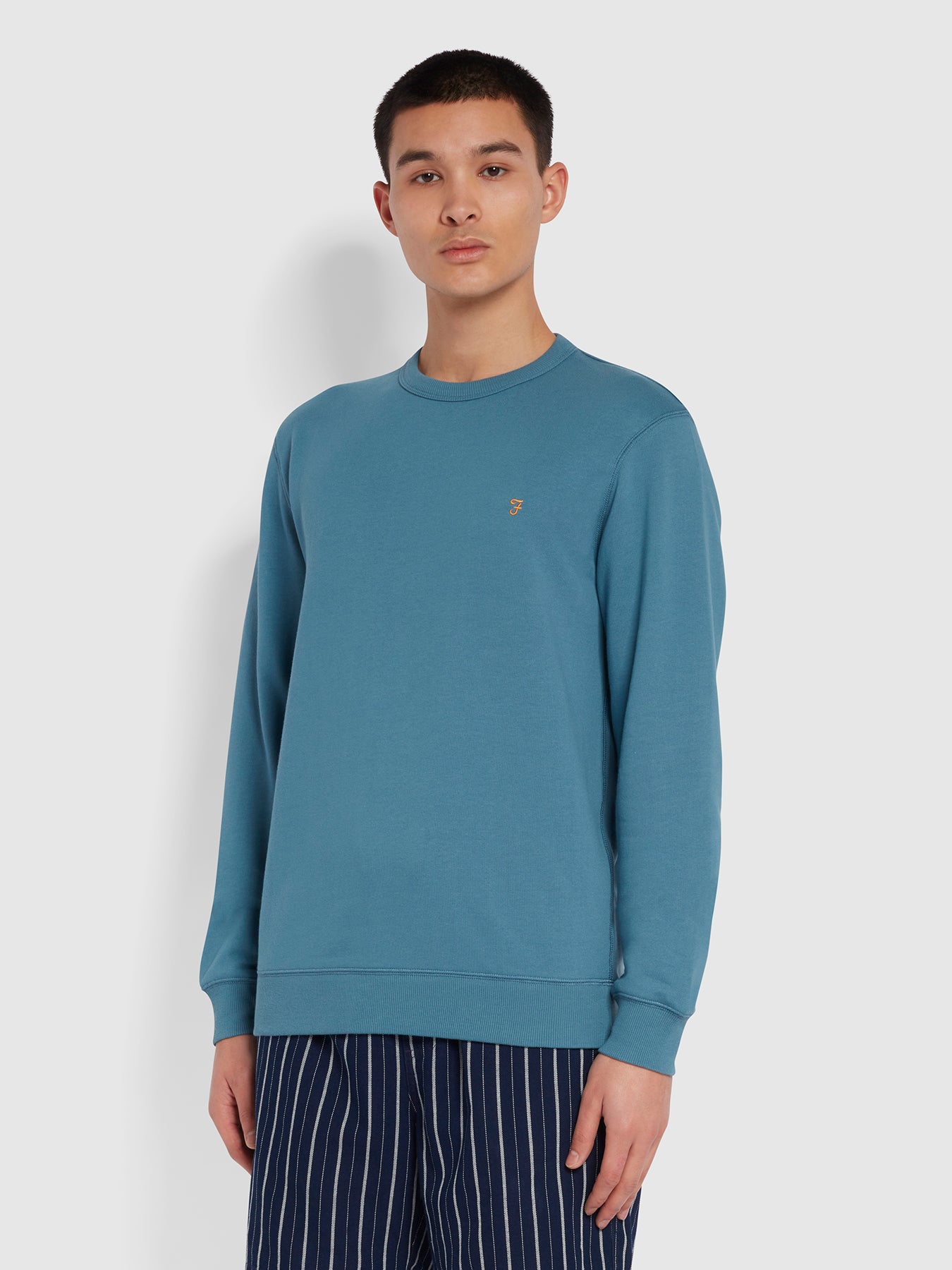 Farah Tim Organic Cotton Crew Neck Sweatshirt In Blue