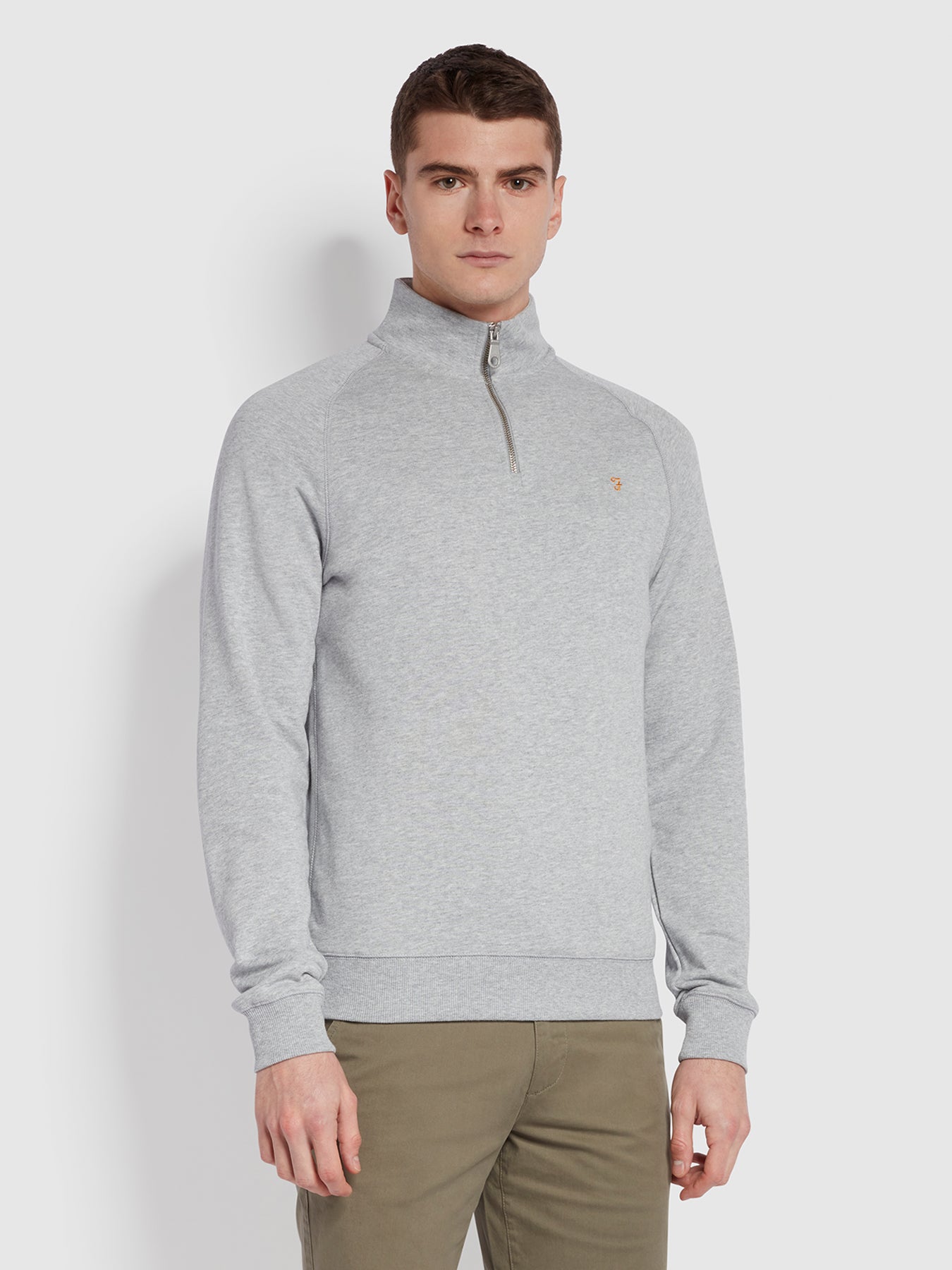 View Jim Organic Cotton Quarter Zip Sweatshirt In Light Grey Marl information