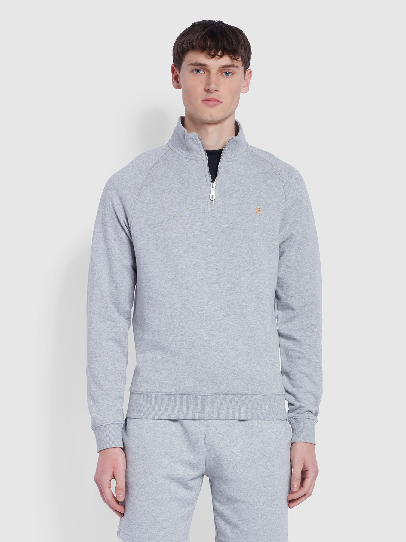 View Jim Tall Fit Organic Cotton Quarter Zip Sweatshirt In Light Grey Marl information